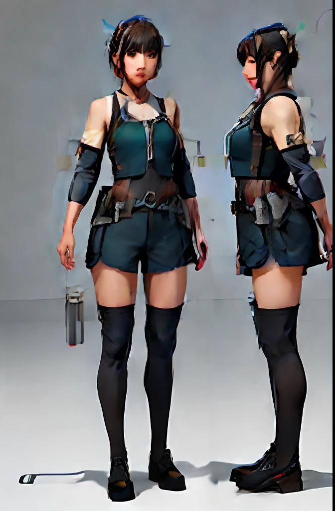 Three View,warrioress,((best qualtiy, 8K, tmasterpiece:1.3)), Focus:1.2,full bodyesbian