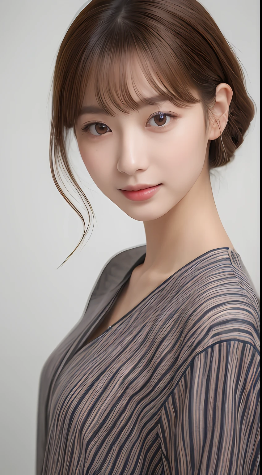 ((top-quality、8K、​masterpiece:1.3))、Beautiful 20 year old girl with perfect body shape、K-pop Idol Face、Slim Abs Beauty:1.3、(Hairstyles Brown Hair Shortcuts、Colossal tits)、doress:1.1、Super fine face、Delicat eyes、二重まぶた、A smile with shame、Duan、Raw photo