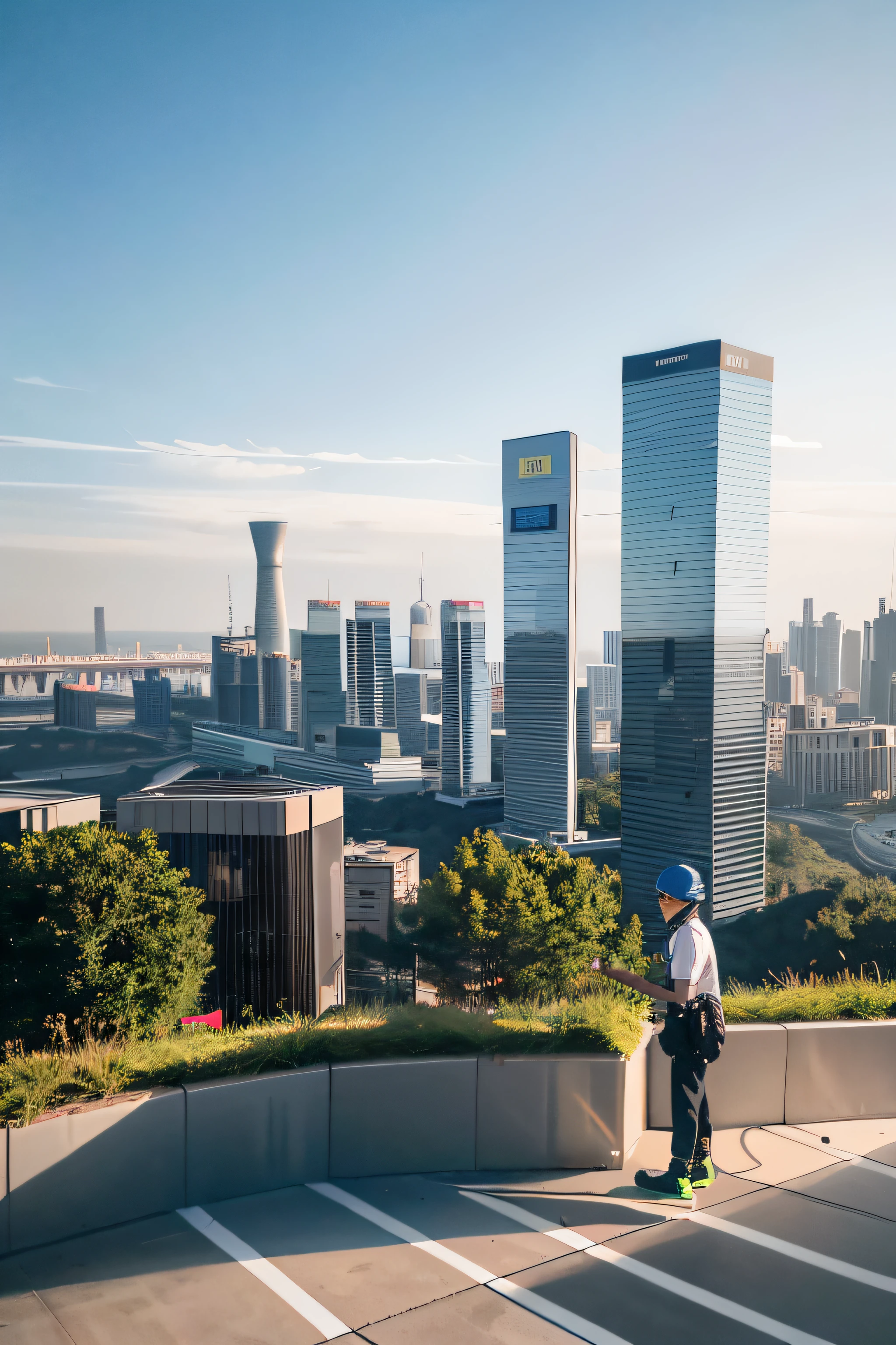 topic: "Shanghai has fully opened industrial and commercial energy storage" - AI illustration design description: In this illustration,This illustration is set in downtown Shanghai,It presents a busy city scene。High-rise buildings and modern transportation facilities form the pride of the city。The sun shines warm sunlight,It symbolizes hope and energy。In the foreground of the picture,Present a modern industrial and commercial energy storage scenario。Energy storage facilities stand tall in the city center,Surrounded by greenery,Created green、Sustainable environment。The roof is covered with solar panels and wind turbines,Towering,Capturing natural energy。ao mesmo tempo,Battery packs and energy storage devices store energy safely and efficiently,Provide continuous impetus for the development of the city。At the bottom of the screen,The image of the worker was added,Wear labor clothing,Hold a wrench and battery in hand,It reflects their working attitude of actively participating in and promoting energy storage technology。Through bright and vivid colors,Highlight modernization、The theme of environmental protection and sustainable development。 Painting elements: -style: Ultra-realistic painting - resolution: 8K - Theme element: -topic: Shanghai area fully opens industrial and commercial energy storage - prospects: High-rise - lighting: Cinema-grade lighting,Create dramatic light and shadow effects Reference link: trendincon artstation, 4K, hyperrealistic, high details, unreal engine 5, cinematic