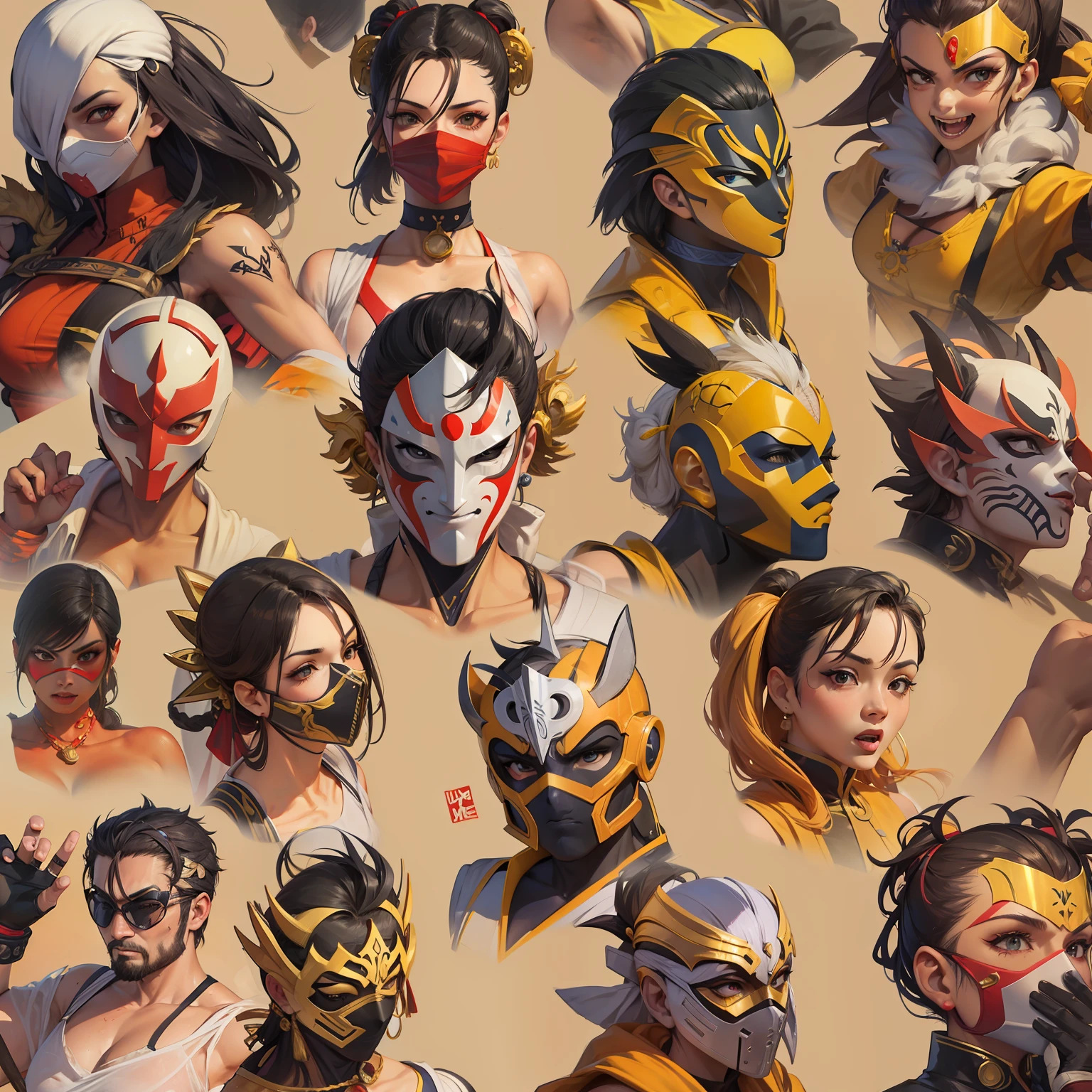 teatral style, 1 Personagem para jogo de luta estilo Street Fighter, King of Fighters, Tekken, Virtua Fighter. 1Lutadora mulher, 1 personagem, pose de luta, mostrando o corpo todo, jovem garota chinesa, roupa moderna, cyberpunk, Mask covering the whole face, Greek theatrical mask, chun li, Aquila Marin, V for Vendetta mask, garota lutadora, long steel claws in the hands, garras estilo wolverine. luvas com garras, mask on face Vega style, garota jovem, magra, vestida com qipao.