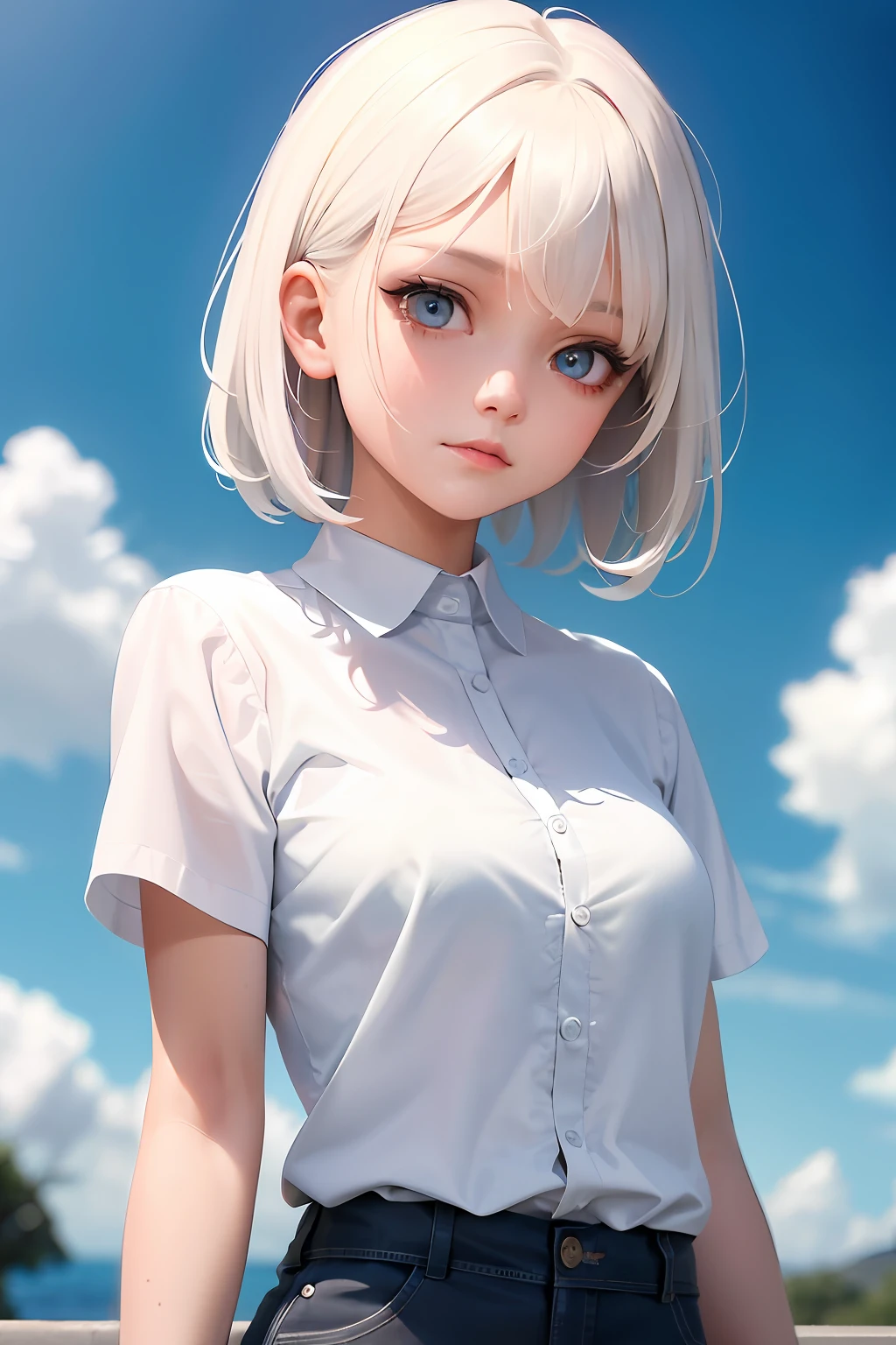 Masterpiece,Best quality,1girll,Upper body,White hair,Bright eyes,Shirts,