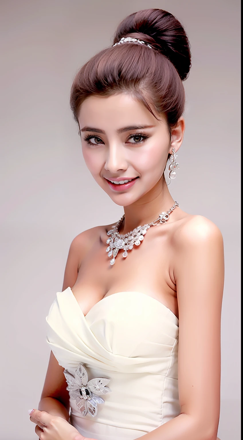 Fashion model 18 years old [[[[closeup cleavage]]]], [[[[boobgasm]]]], [[[[coll]]]], [[[[bshoulders]]]], perfect  eyes, Perfect iris，perfect lips，perfect teeth，Perfect skin，Long face，Soft front light，HDR，long whitr hair，pony tails，The background is indoors，（pastel colour：1.2）