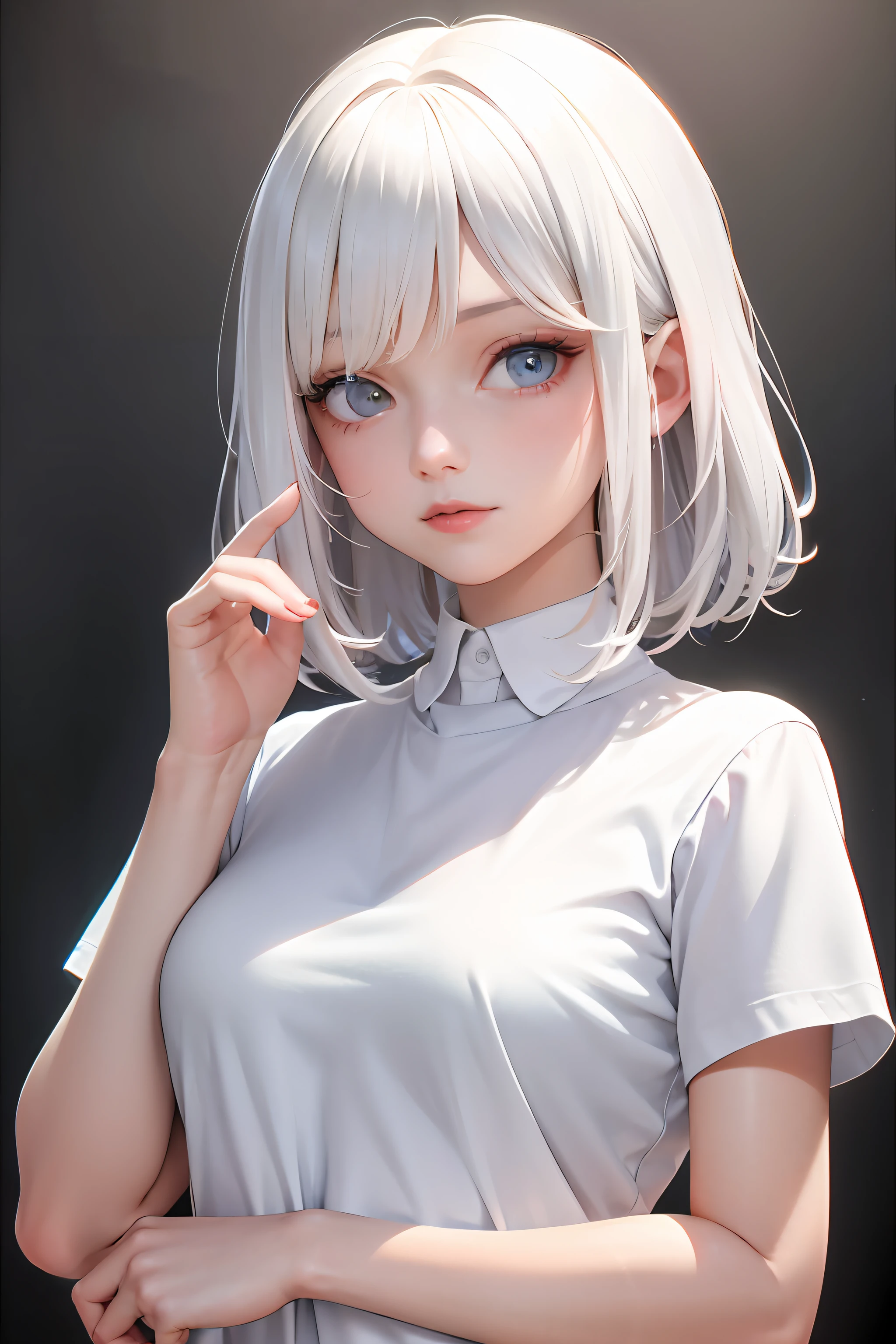 Masterpiece,Best quality,1girll,Upper body,White hair,Bright eyes,Shirts,