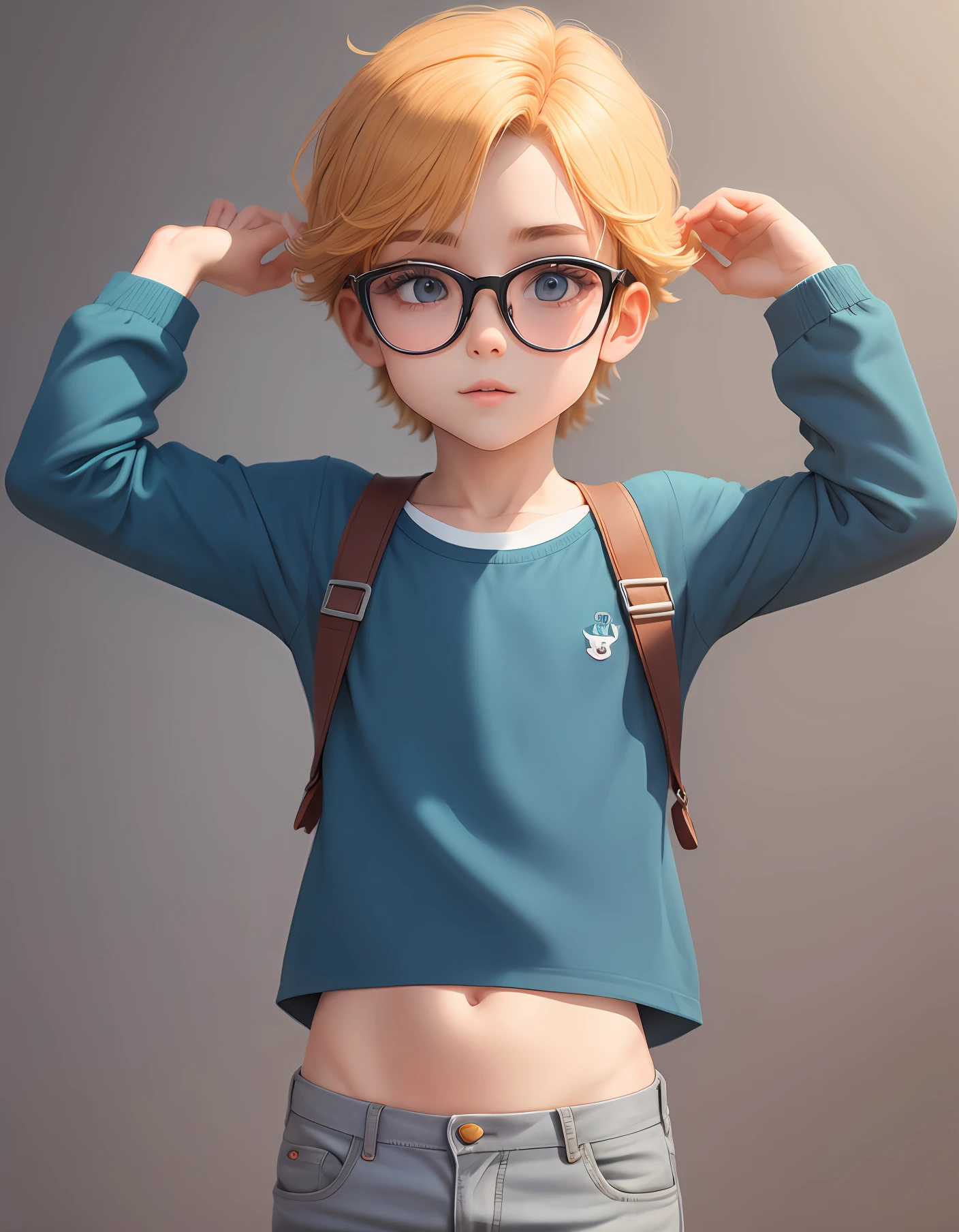 Impeccable,photore,one color background,3D,cartoon character,boy,full bodyesbian,adolable,Lunette de soleil,Play cool