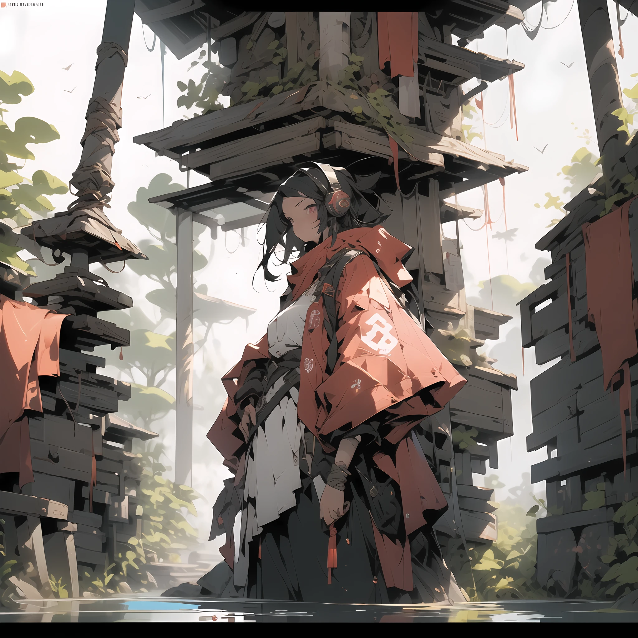 In a world where ancient and future intertwine, there stands a lone girl. Her body is half-machine, adorned with extraordinarily long hair and striking red eyes. She wears cat ear headphones and sports large, white wings on her back, while her attire features monochrome clothing adorned with cross decorations.
Clad in loose-fitting garments, she dons an unusually short miniskirt and large sneakers, all the while wielding an incredibly massive spear, ready to encounter supernatural creatures and androids.
The world around her is depicted with hyper-precision in stunning 8K high-quality visuals. The uniqueness of her appearance and the vividness of the surroundings immerse the readers or viewers as if they have stepped into this mesmerizing realm. Through her captivating adventures and personal growth, a tale of wonder and emotion unfolds, offering a grand journey filled with surprises and awe.