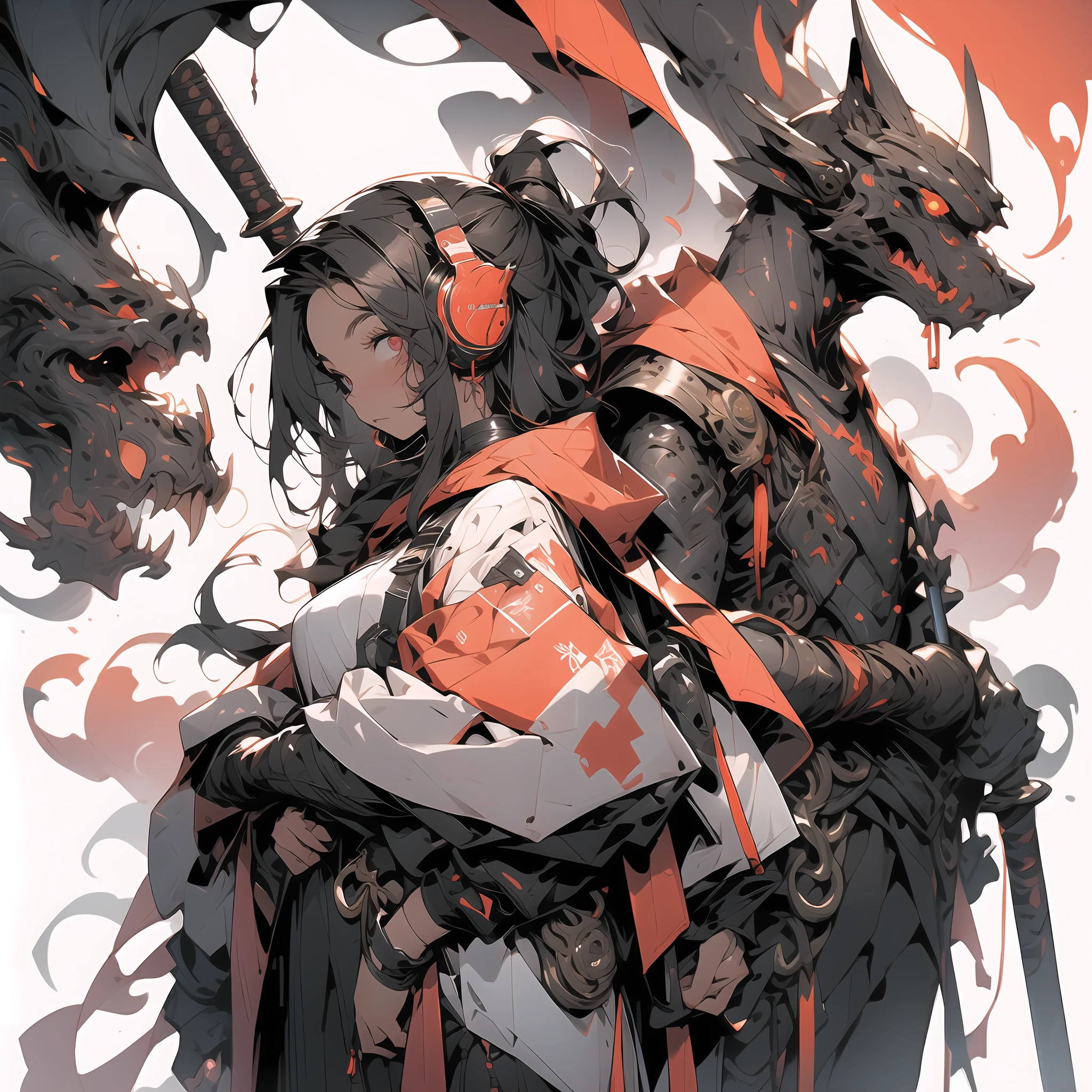 In a world where ancient and future intertwine, there stands a lone girl. Her body is half-machine, adorned with extraordinarily long hair and striking red eyes. She wears cat ear headphones and sports large, white wings on her back, while her attire features monochrome clothing adorned with cross decorations.
Clad in loose-fitting garments, she dons an unusually short miniskirt and large sneakers, all the while wielding an incredibly massive spear, ready to encounter supernatural creatures and androids.
The world around her is depicted with hyper-precision in stunning 8K high-quality visuals. The uniqueness of her appearance and the vividness of the surroundings immerse the readers or viewers as if they have stepped into this mesmerizing realm. Through her captivating adventures and personal growth, a tale of wonder and emotion unfolds, offering a grand journey filled with surprises and awe.