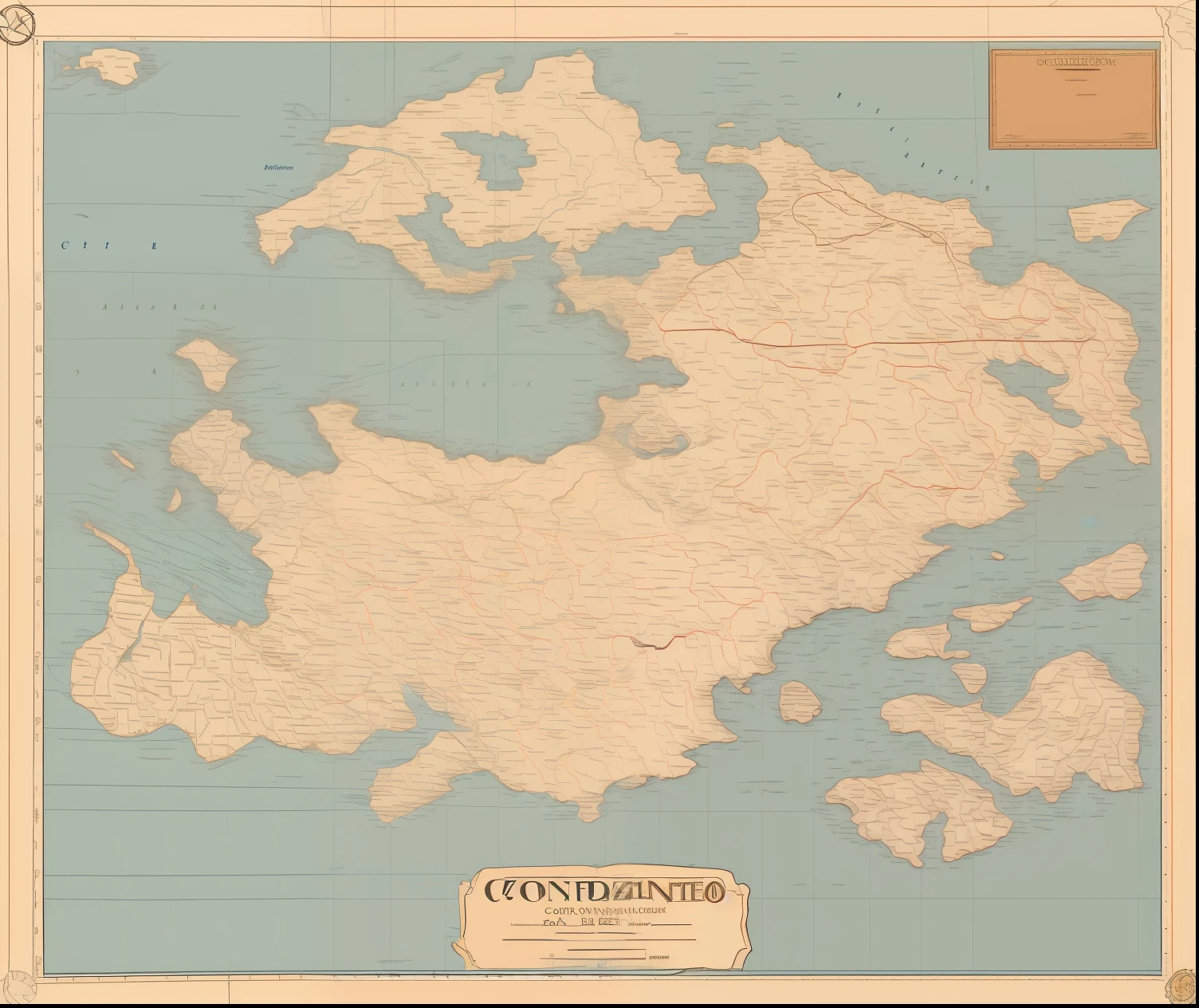 Cire um mapa de um continente com alto detalhe, No names on the map just the relief and geography of the place, utilizando como base a imagem
