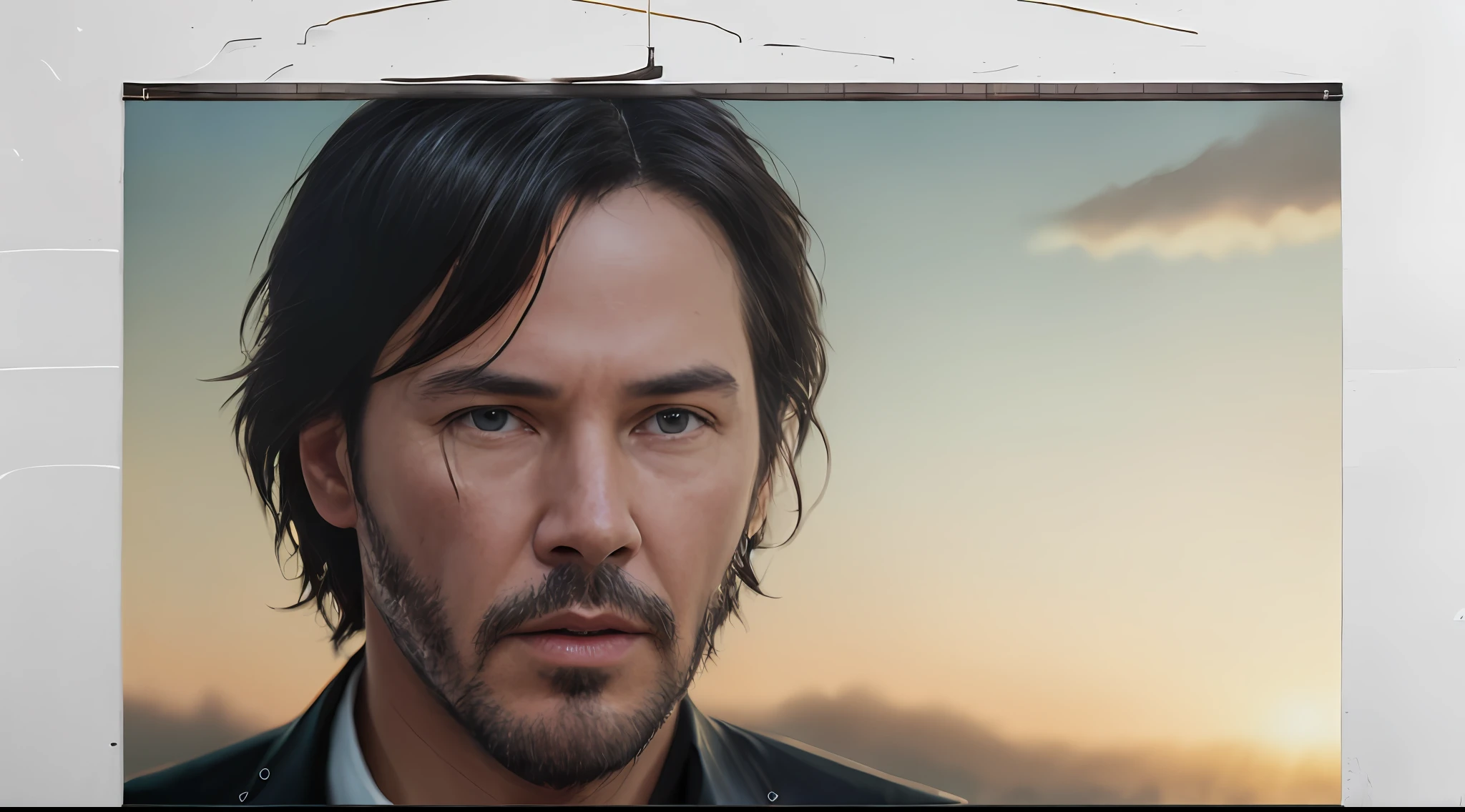 Keanu Reeves as Jonh wick Go White French Bulldog, (romatic:1.1), VHS effect, (poster for:1.6), poster on wall, Nostalgia,  poster, Portrait, High face,(Skin texture), intricately details, Fine details, ultra - detailed, Ray traching, Subsurface scattering, diffused soft lighting, Shallow depth of field, author：Oliver Waite,16:9,8K,Extremely quality，High detail, Sharp focus, Dramatic, photorealistic painting art by greg rutkowski