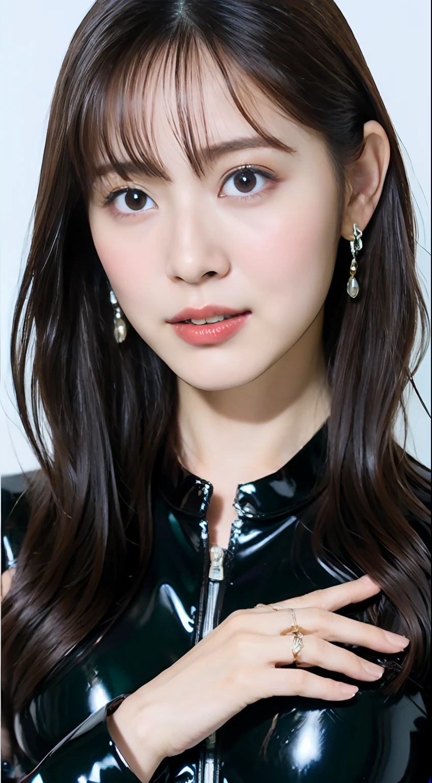 The highest image quality、超A high resolution、(真实感:1.4)、1girl in、delicate and beautiful face、Wearing a thin latex rubber suit with long sleeves