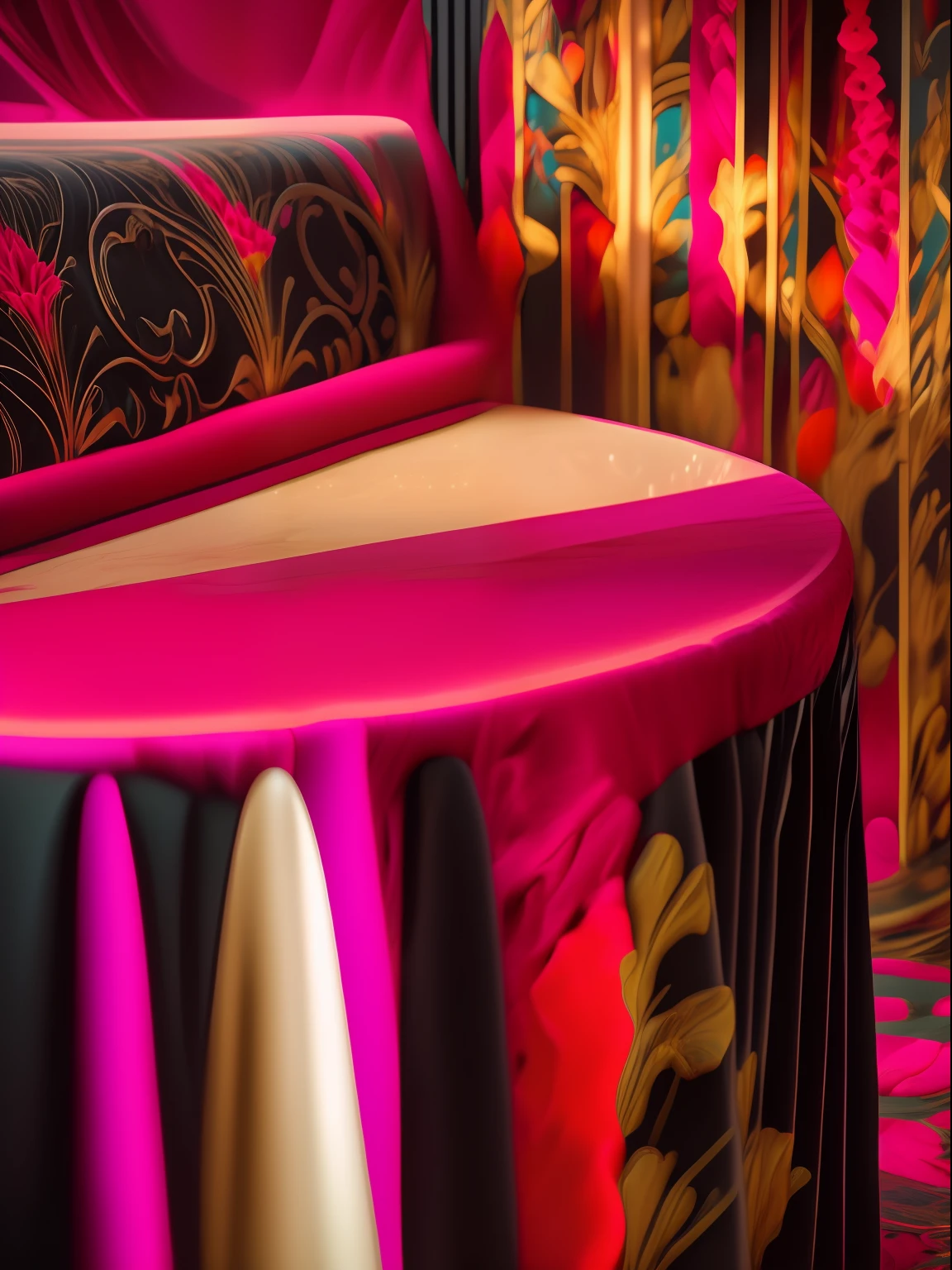minimalist::1.25 extreme closeup of elegant black luxurious oragnic interior decor with pink accents, cinematic shot