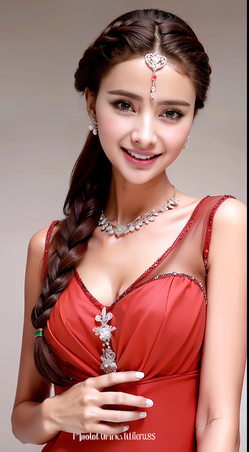Fashion model 18 years old [[[[closeup cleavage]]]], [[[[boobgasm]]]], [[[[coll]]]], [[[[bshoulders]]]], perfect  eyes, Perfect iris，perfect lips，perfect teeth，Perfect skin，Long face，Soft front light，HDR，long whitr hair，Twist braids，The background is indoors，Red clothes，Green clothes，yellow clothing，（pastel colour：1.2）