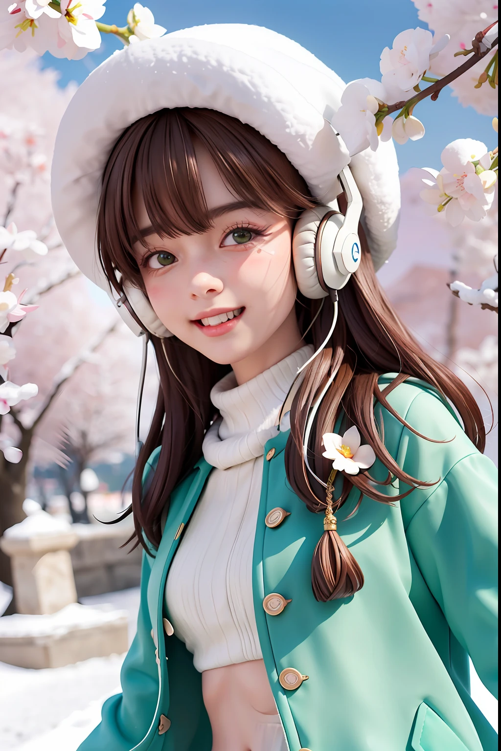 (masterpiece),(best quality),(ultra-detailed), (full body:1.2),
2girls,duo,on the Castel Sant'Angelo fo Roman,navel,winter,snow,crowd,cute, smile, open mouth,
flower, outdoors,jacket, blush,shirt, short hair, cherry blossoms, green headwear, blurry, brown hair, blush stickers, long sleeves, bangs, headphones, black hair,
(beautiful detailed face), (beautiful detailed eyes),