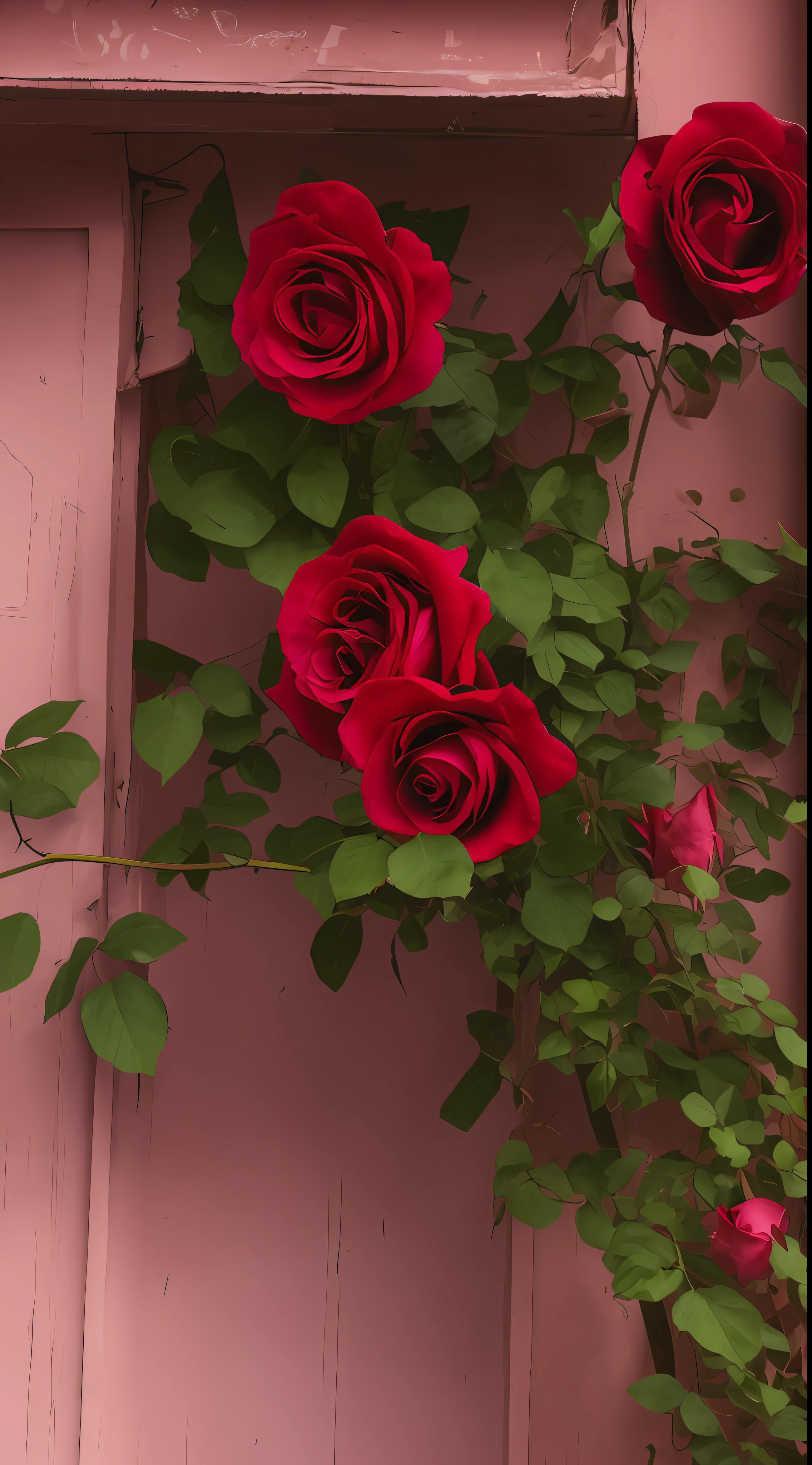 Pink roses grow on the sides of the building, beautiful aesthetic, rosses, rosette, beautiful flowers growing, nature and floral aesthetics, a few roses, Beautiful composition, rose twining, Incredibly beautiful, Beautiful flowers, author:Anna Heifesch, author:Roman Brooke, decorative roses, Rozen Maiden, roses in cinematic light, growing out of a giant rose