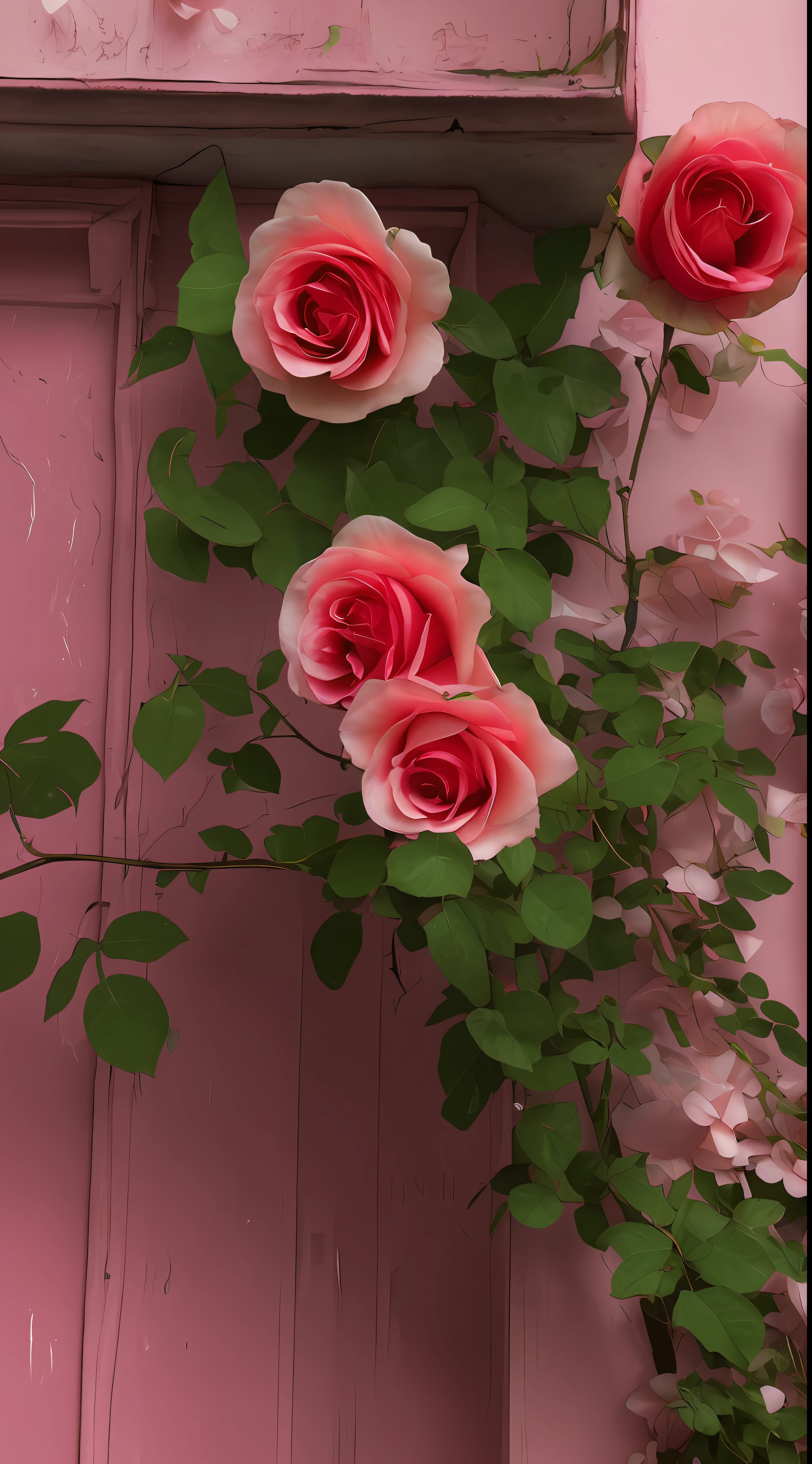 Pink roses grow on the sides of the building, beautiful aesthetic, rosses, rosette, beautiful flowers growing, nature and floral aesthetics, a few roses, Beautiful composition, rose twining, Incredibly beautiful, Beautiful flowers, author:Anna Heifesch, author:Roman Brooke, decorative roses, Rozen Maiden, roses in cinematic light, growing out of a giant rose