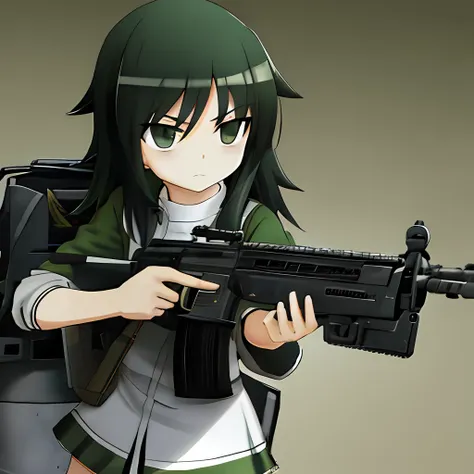 obra maestra, detallado, tomoko-kuroki, casco de camuflaje, chica, sosteniendo un ak-47, ojos verdes, cabello negro, explosiones...