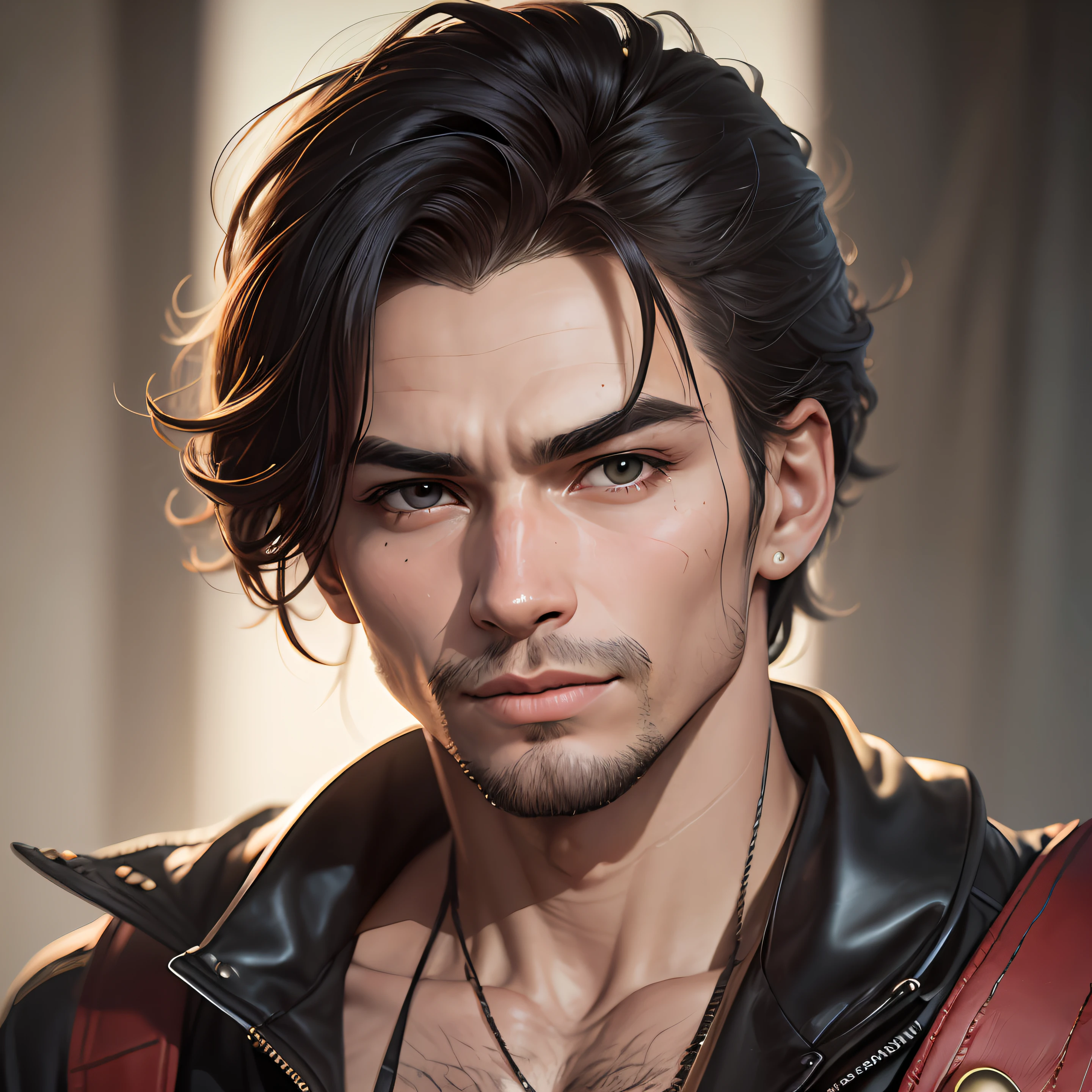 Um homem, de 30 anos, foto do rosto: Olhos intensos: Kai possui olhos penetrantes, with a bold and provocative expression. His gaze is able to engage and intrigue the people around him.
Sobrancelhas arqueadas: His eyebrows are slightly arched, adding an air of challenge and mystery to your appearance.
Provocative lips: His lips are well drawn and have a mischievous smile, que denota sua personalidade atrevida e confiante.
Nariz marcante: His nose is strong and angular, adding a touch of determination and masculinity to your image.
Pele levemente bronzeada: Kai tem uma pele ligeiramente bronzeada, como se passasse muito tempo ao ar livre, o que ressalta sua atitude desprendida e aventureira.
Rosto com algumas cicatrizes sutis: Some discrete scars enhance the image of a man who has lived intense and exciting experiences.
Olhar desafiador: When Kai looks someone in the eye, It's like throwing a challenge, tornando-se ainda mais atraente e intrigante.
Maxilar definido: His jaw is striking, reflecting your determination and self-confidence. homem centralizado na foto, 8k, melhor qualidade, obra prima, realista, foto realista, foto de cinema, ultra realista, 1 pessoa, detalhado, perfect lighting, DSRL, foto profissional, 4k
Confident expression: Kai's expression is full of confidence and charisma, atraindo as pessoas para sua aura bad boy. --auto --s2