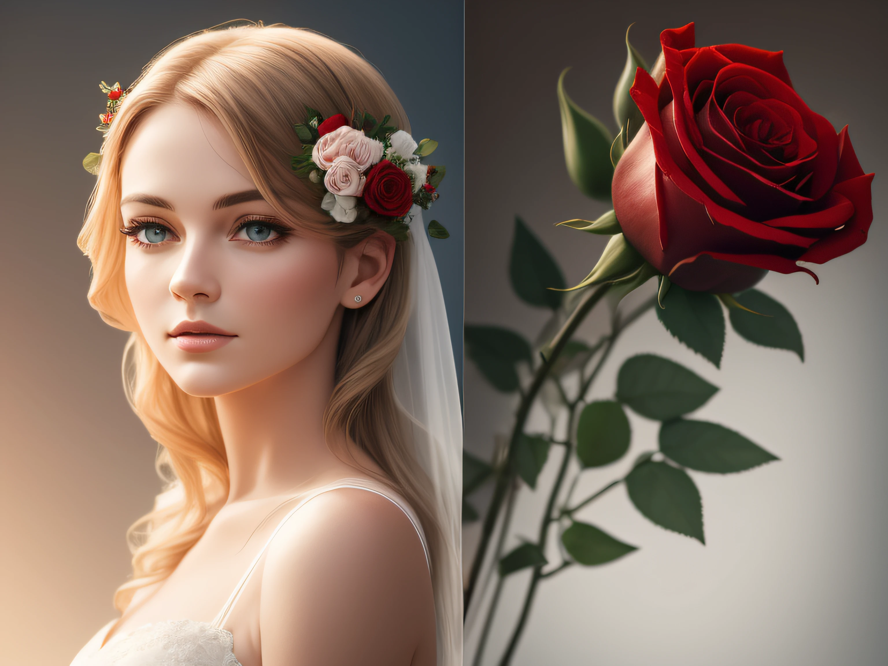 fresh flowers，Rose flower，Red roses，Real shooting，Plain white background，Artistic portrait，Ambient light effects，High quality details，Delicate texture，8K，Cinema lenses，Real shooting