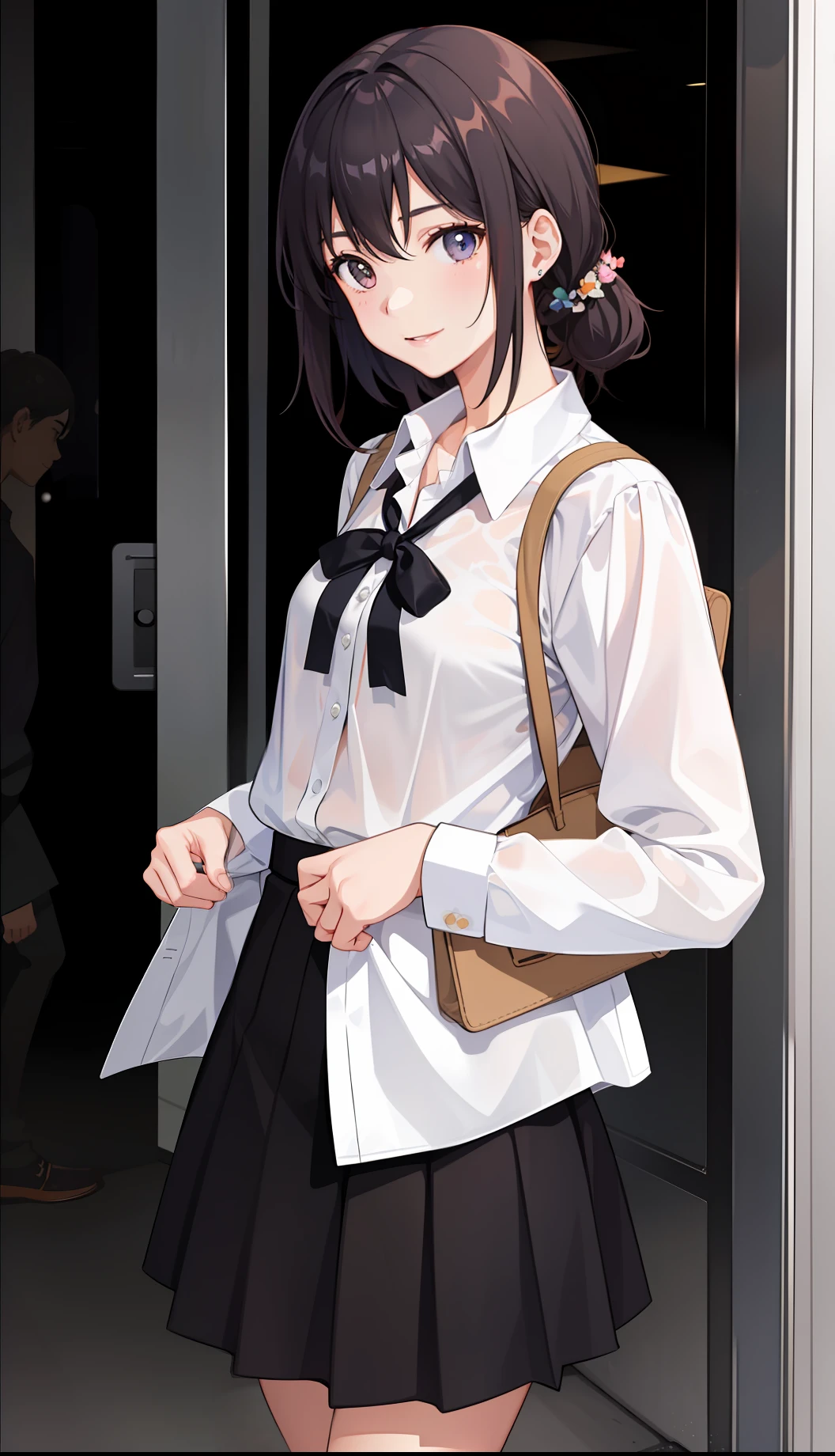 1girl in、A smile、The shirt、Blouse、skirt by the、(small tits)Chilarism、movement、