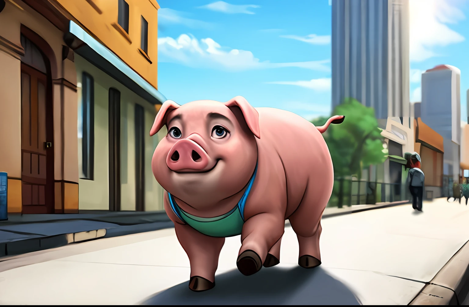 A beautiful pig walking down the street