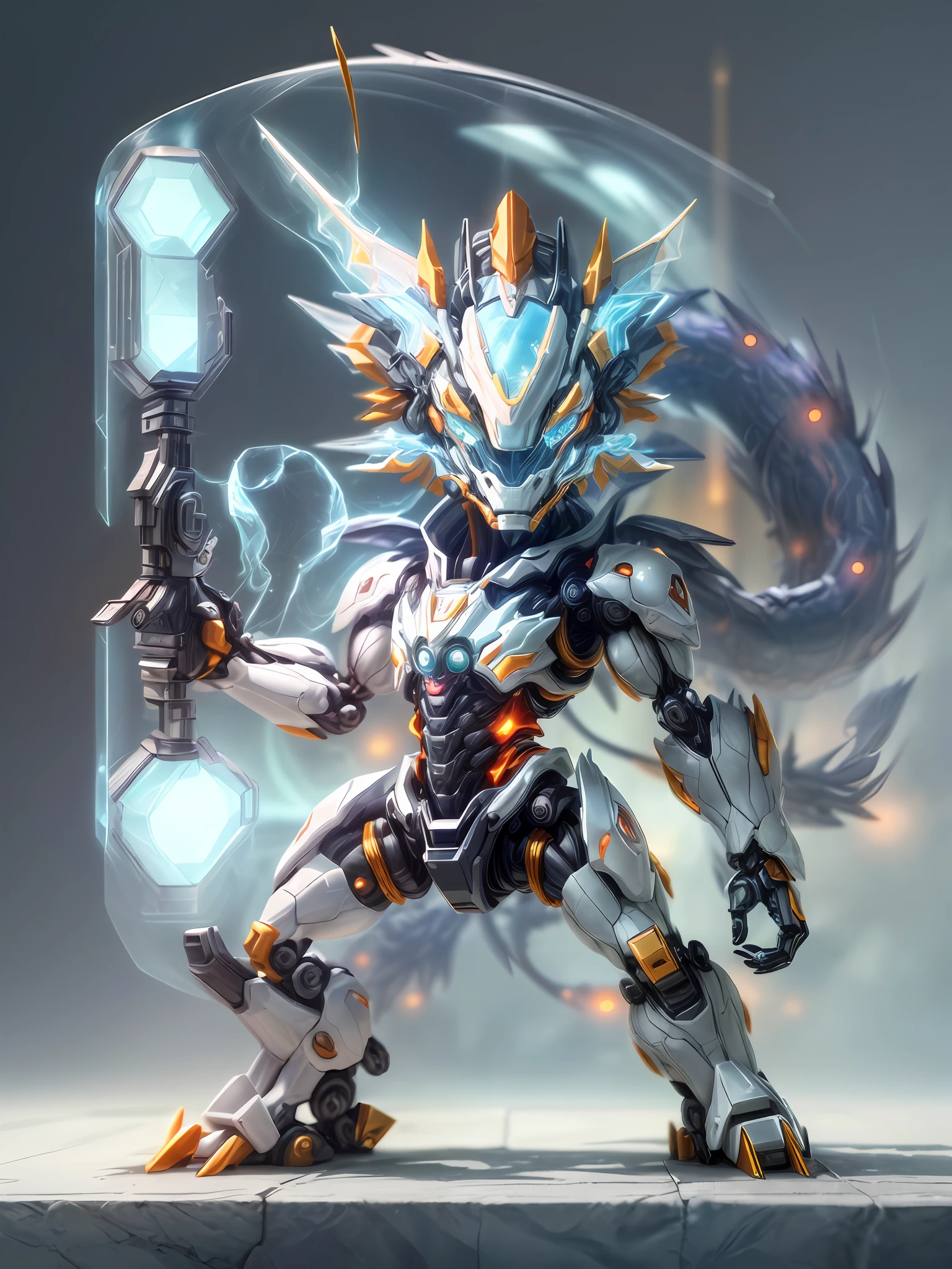 (anthropomorphism:1.5),(Full Body Shot) ,  1 Transparent cute q-version Chinese Dragon mecha( Transparent mecha, Transparent  Mechanical style cute Chinese Dragon head, Exquisite Helmet:1.2, glowing goggles:1.2, muscular limbs, muscular body), Standing on two legs, nobody,Colored Transparent plastic, Cyberpunk, Dreamy Glow,clean,white background, ( Global illumination, raytracing, HDR, unreal render,reasonable design, high detailed, masterpiece, best quality, UHD, Cinematic Lighting
