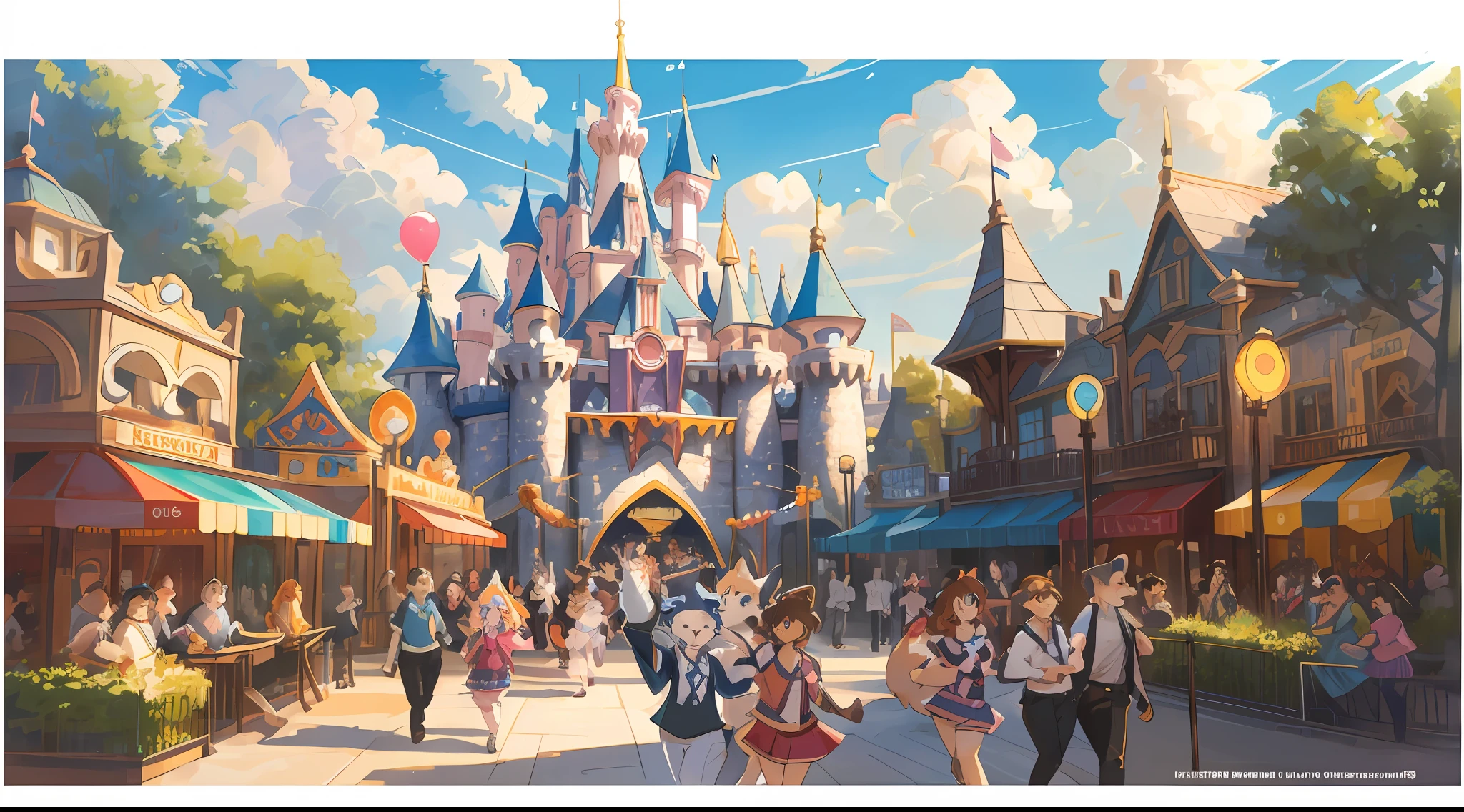top quality, best quality, High-quality illustrations, masterpiece, super high resolution, detailed background, detailed background, An amusement park, Disneyland, group shot:0.5, 6+boys, 6+girls, Happy, joyful, absurdres(highly detailed beautiful face and eyes)perfect anatomy(Photos taken with friends)(kemono, furry anthro)selfie:0.5,
