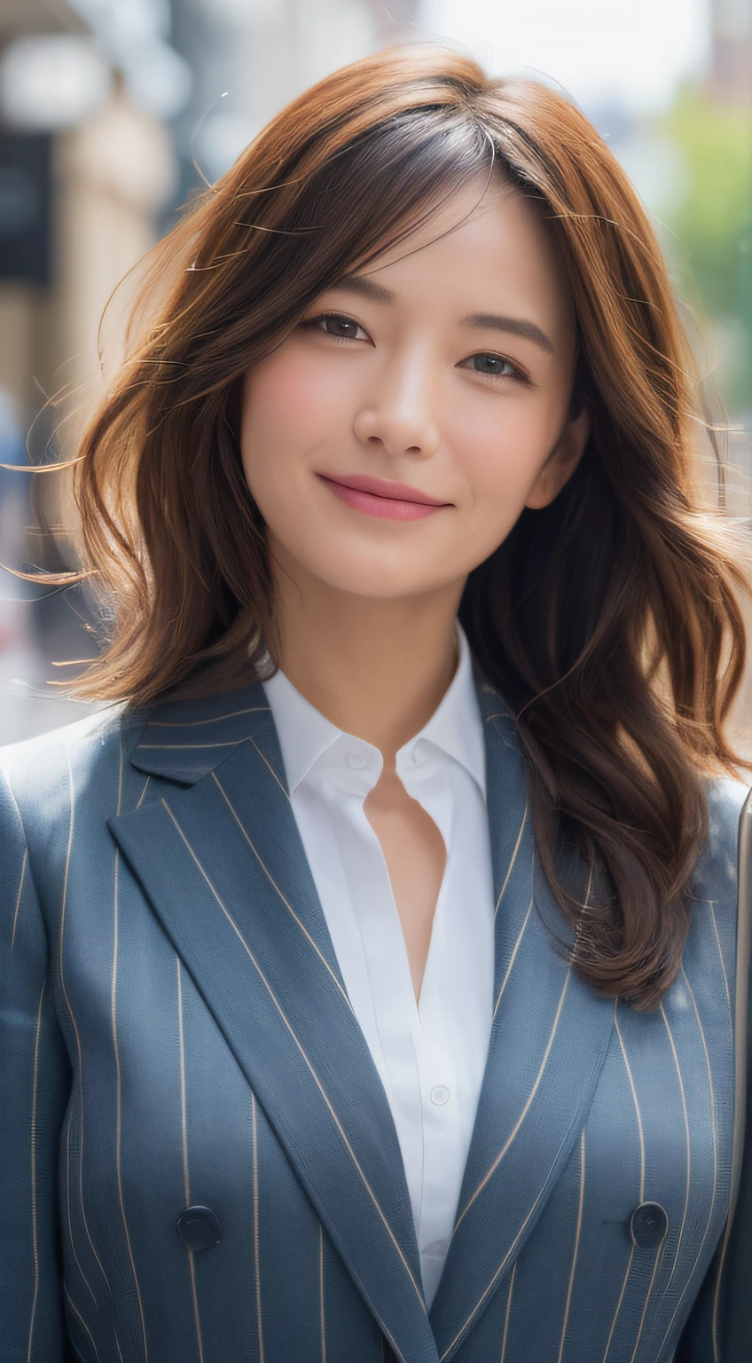 ((top-quality、8K、​masterpiece:1.3))、sharp:1.2、Perfect Body Beauty:1.4、Slim abs:1.2、((Layered Hair Style、Colossal tits:1.2))、(Business suits:1.1)、(Street:1.2)、Wetty:1.5、Beautiful face、Wavy Hair、Highly detailed facial and skin texture、A detailed eye、二重まぶた、Aspect of looking at the camera、A smile