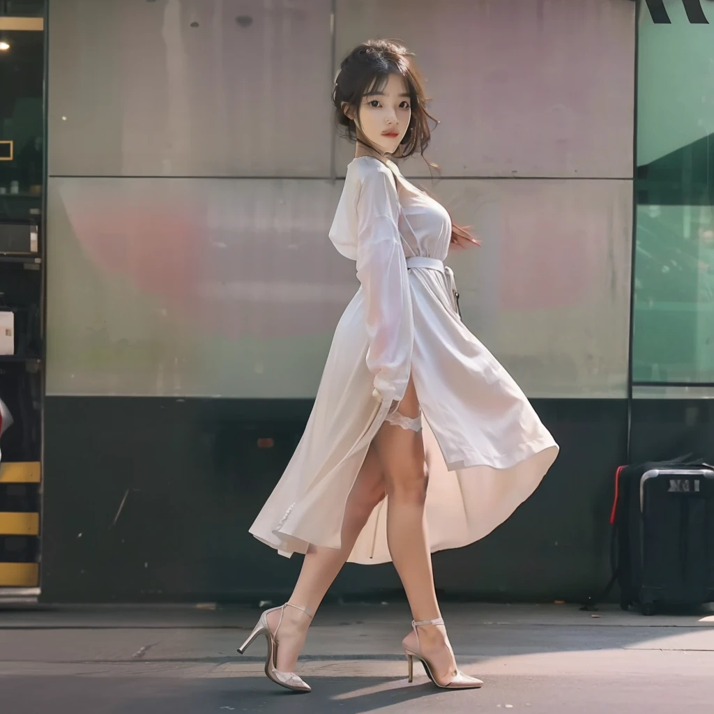 Corrigir o rosto，One foot off the ground，Must have stockings，One-piece gloves are mandatory，Original natural background，（The gloss of the clothes is enhanced：1.5），（1girll：1.3），（Full body photo：2） 独奏，The entire shoe must be exposed， （（（very vey very detailed face））），（（very detailed eyes and faces））），beatiful detailed eyes，offcial art，Unified 8k wallpaper，ultra-detailliert，Beautiful and beautiful，big breasts beautiful，tmasterpiece，best qualtiy，tmasterpiece，ultra fine photos，best qualtiy，超高分辨率，photorealistic realism，full-body portraits，stunningly beautiful，dynamicposes，delicated face，Vibrant eyes，（From the front side）， 详细的脸，milkyW，highly detailedskin，Realistic details of skin，Visible pores，Clear focus，8K  UHD，digital SLR camera，High-quality fair skin，photo-realism，Ballet extra-high heels
