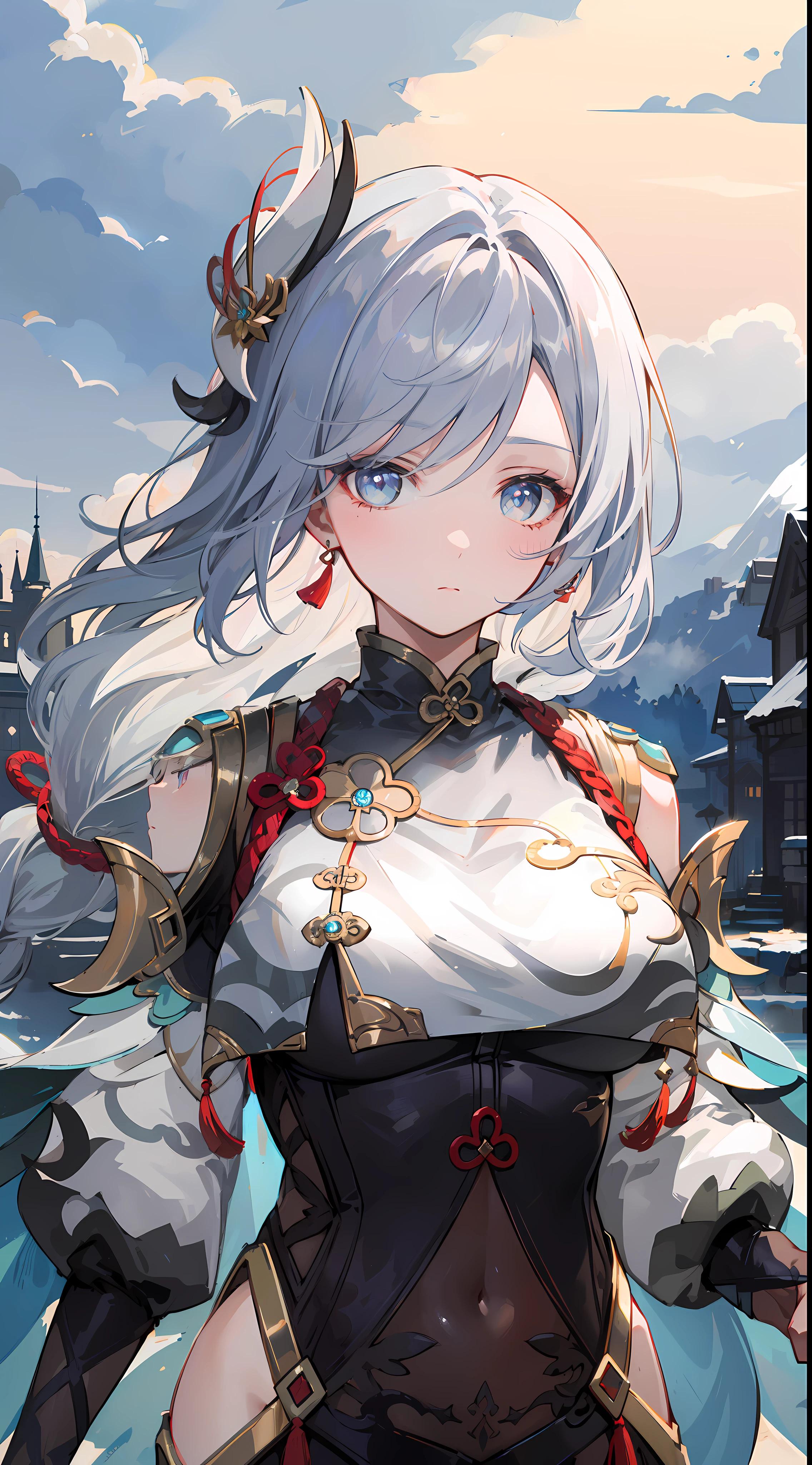 shenhedef, upper body, serious expression, blush, outdoors, night, futuristic town, dark moon sky, short hair, sky, looking at viewer, mountain, moody lighting, (perfect detail eyes:1.2), glowing eyes, (long hair one braid:1.2),
(Masterpiece, Best Quality, High Quality:1.4), professional artwork, Intricate Details, field of view, sharp focus, detailed painting, photorealistic lighting, trending on pixiv, (vivid lighting, vibrant colors:1.05), realistic shadows, ambient occlusion,