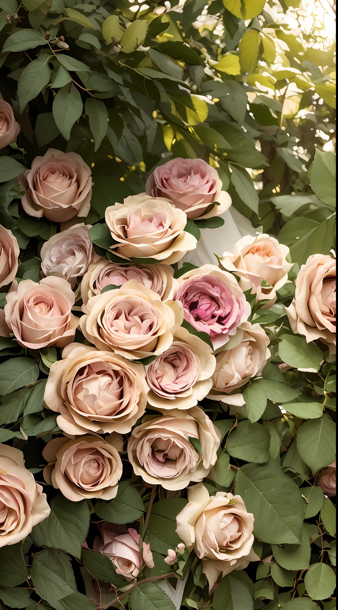 There is a large group of pink and white roses in the garden, rose-brambles, Rozen Maiden, rosa bonheurn, rosette, rose twining, Incredibly beautiful, Rose, a few roses, light pink tonalities, pink rosa, rosses, full bloom, Amazing beauty, beautifully, Rose garden, Pink big breasts, Pink rose, beautiful aesthetic