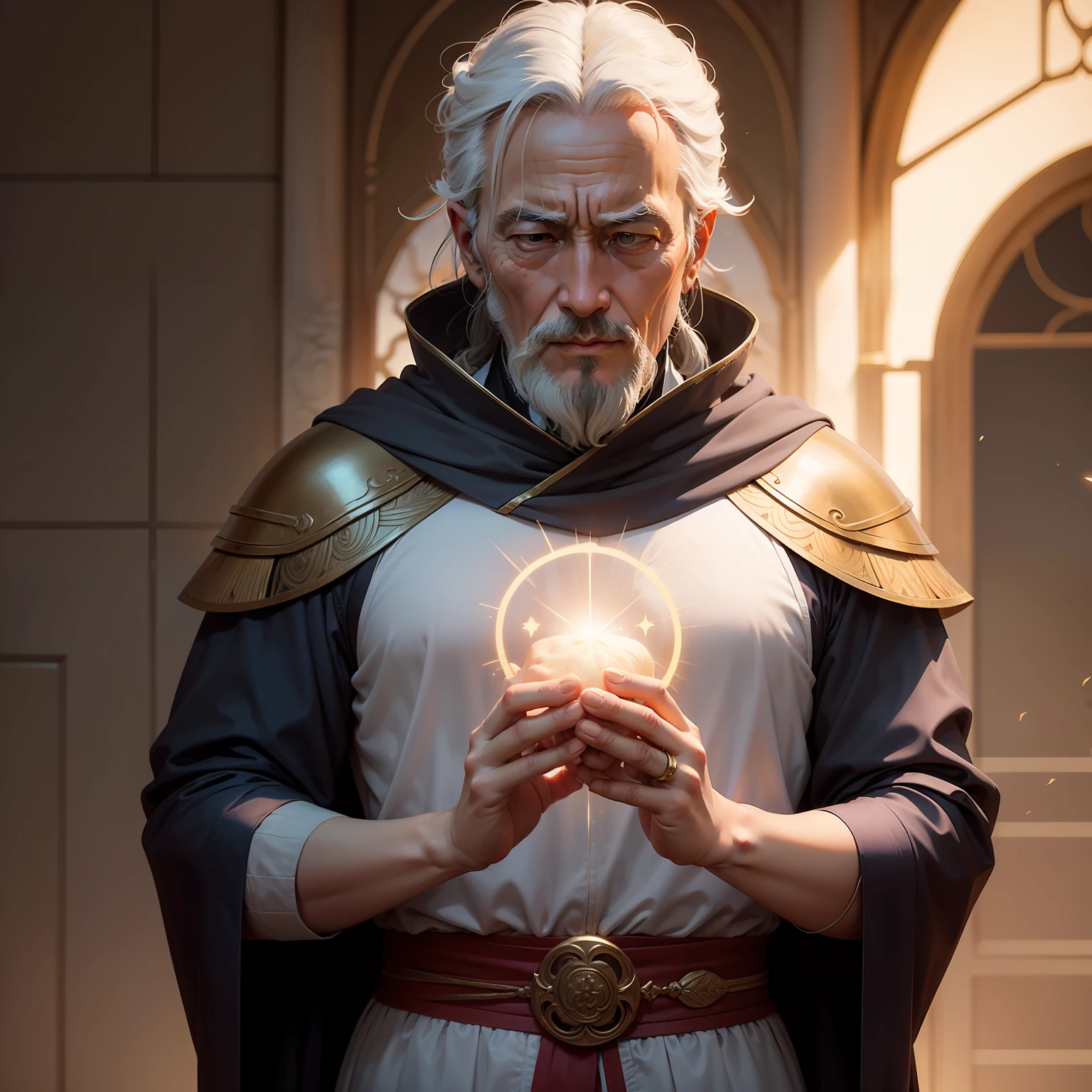 Create an AI-generated image of a wise master or mentor figure, inspired by the character of Mestre Li from the parable 'The Power of Forgiveness.' Depict the master with a serene and compassionate expression, radiating wisdom and understanding. The image should capture the essence of Mestre Li's guidance and presence as he counsels the leaders of the Montes and the Valentes about the transformative power of forgiveness.
