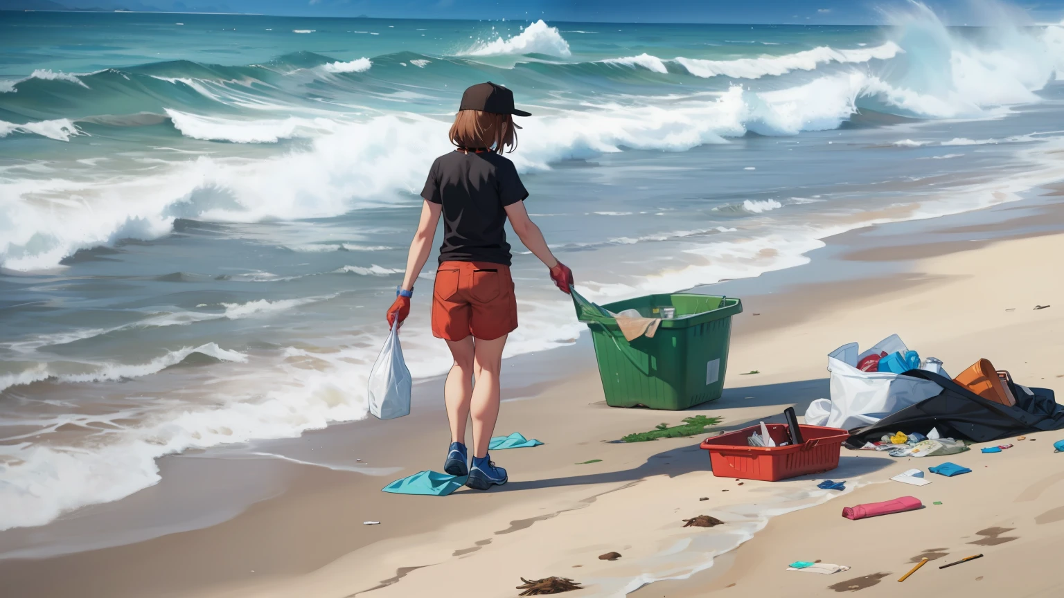people clean up the trash at the coast
