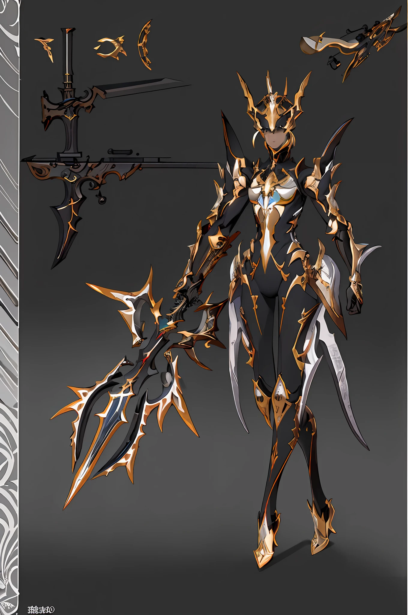 Weapon design tables,concept-art,Personification of weapons,Machinary,arma,(Masterpiece,Top quality,Best quality,offcial art,Beautiful and aesthetic:1.2),(8K,Best quality,Masterpiece:1.2),with black background,cinmatic lighting,(Very detailed CG unified 8k wallpaper),Ray traching