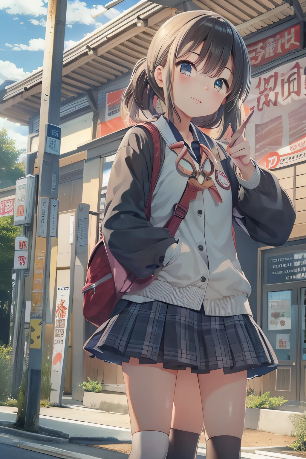 Japan Anime、1 High School Girl、leaving the house、Wait at the bus stop、Heading to school