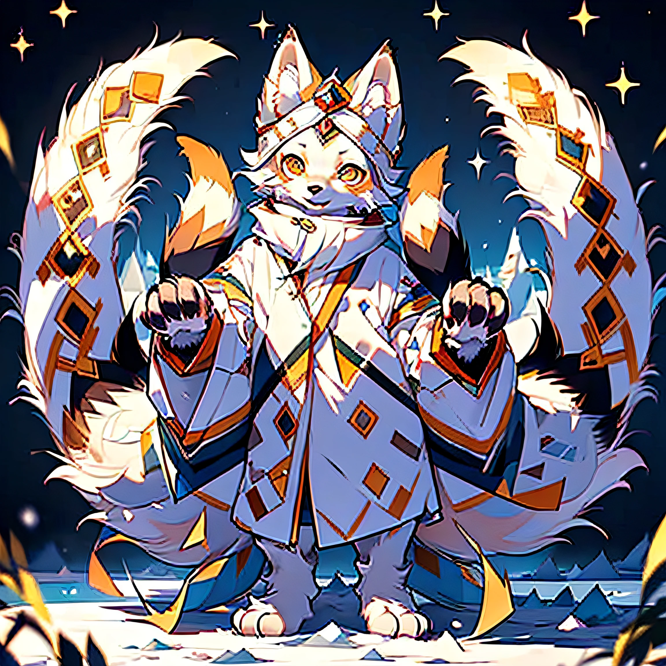 (Best Picture Quality), (tmasterpiece), ((Single 1.5)),(ultra - detailed), (hairy pubic), Hairy all over,furry,(Male Arctic fox:1.5),, (Fluffy tail:1.2), solo person,Character focus,(Golden eyes), (Canine paws), ,tack sharp focus,(The furry feeling of animal ears),Traveller,The fur is mainly white,standing on your feet,Full body like