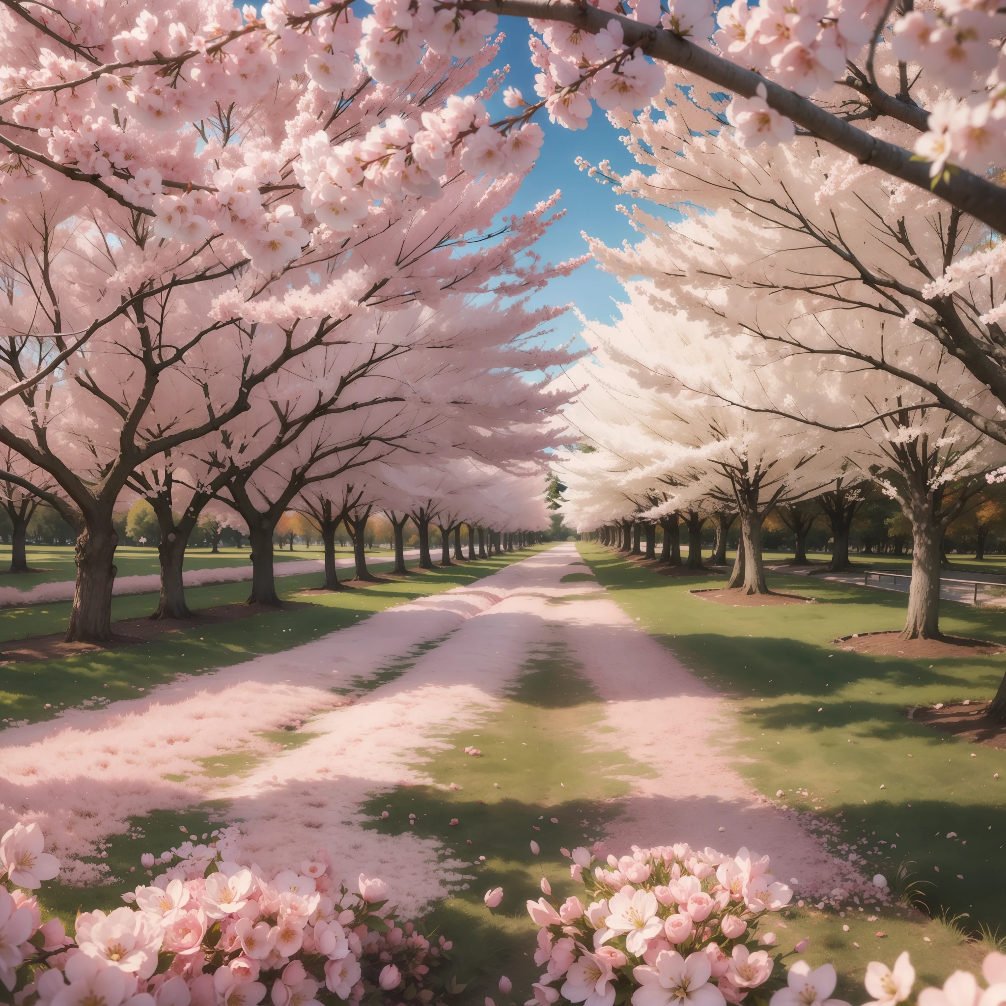 Beautiful landscape full of cherry trees in autumn, flor de cerezo, arboles de flor de cerezo