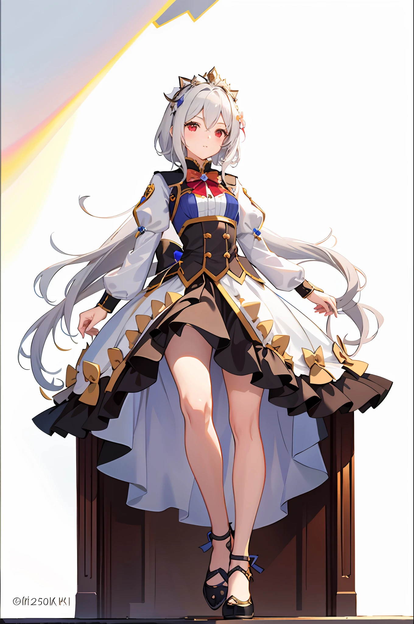 Princess Connect!, Cocoa( Princess Connect!),Masterpiece,Best quality,offcial art,Extremely detailed Cg Unity 8K wallpaper,1girll, view the viewer,forward,hair between eye, White hair, Short hair, Red eyes, Small breasts,hair flower,Edbub, Fewer bottoms,Garters,Cheer Uniforms