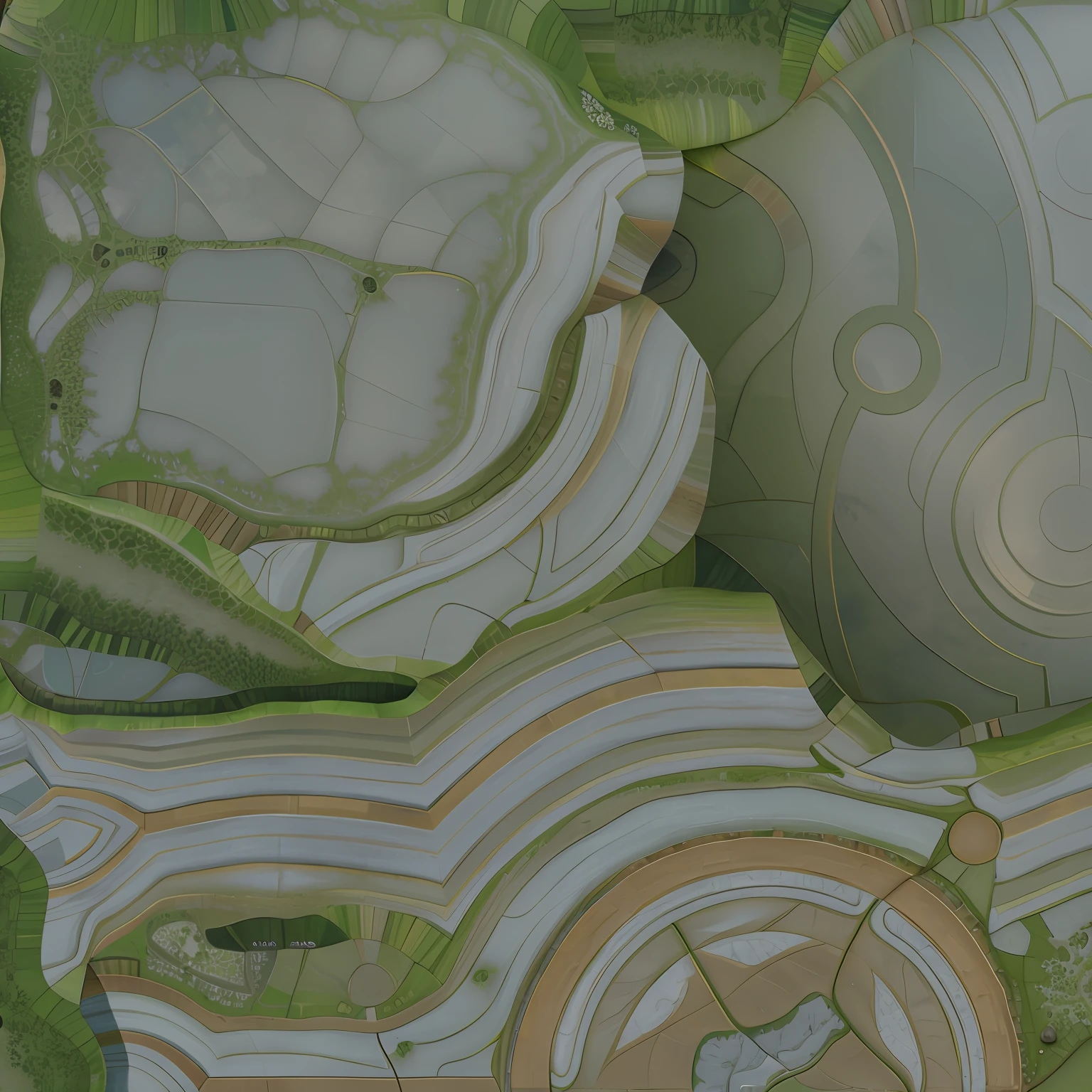 there is a painting of a green and white swirly pattern, painted texture maps, texture map, background hyper detailed, fractal landscape, enduring, cliffside, detailed scenery —width 672, from above, background aerial battle, hyperreal phantastic landscape, close-up from above, circuitry. 8k 3d geology, canyon, game texture