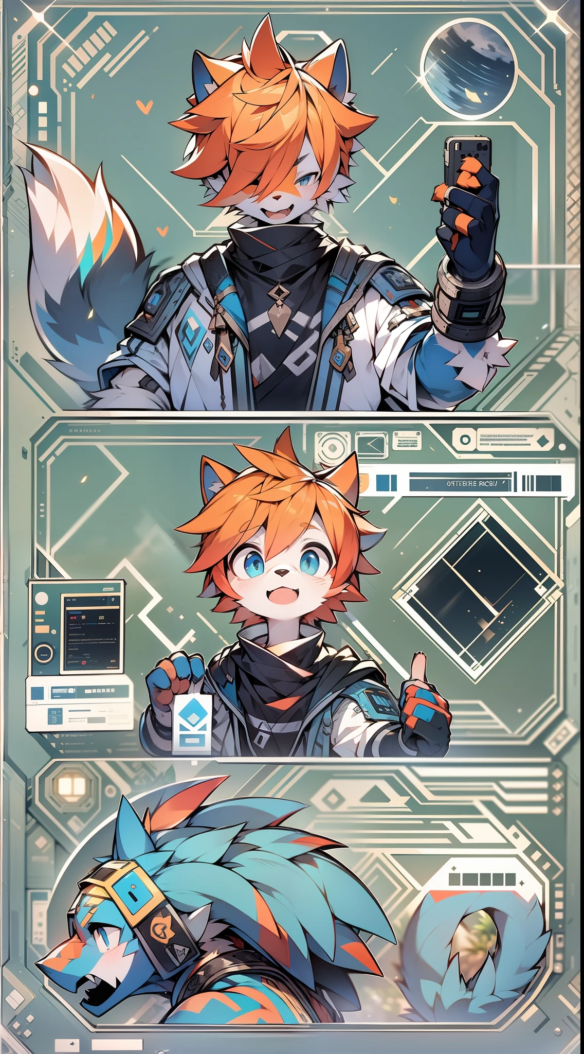 Furry:1.2 Wolf:1.5,Handsome:1.5,Shota 1.6,Blue-orange hair:1.2,Extreme light and shadow:1.5,The light from the back window is backlighted:1.6,Wear black fingerless gloves:1.7,Wear black pedal socks:1.7,Blue light particles:1.2,The dark space:1.8,Turn Back:1.7,Be red in the face:1.5,Behind her is the garden:1.5,metallic luster:1.7,Handsome laughter:1.7