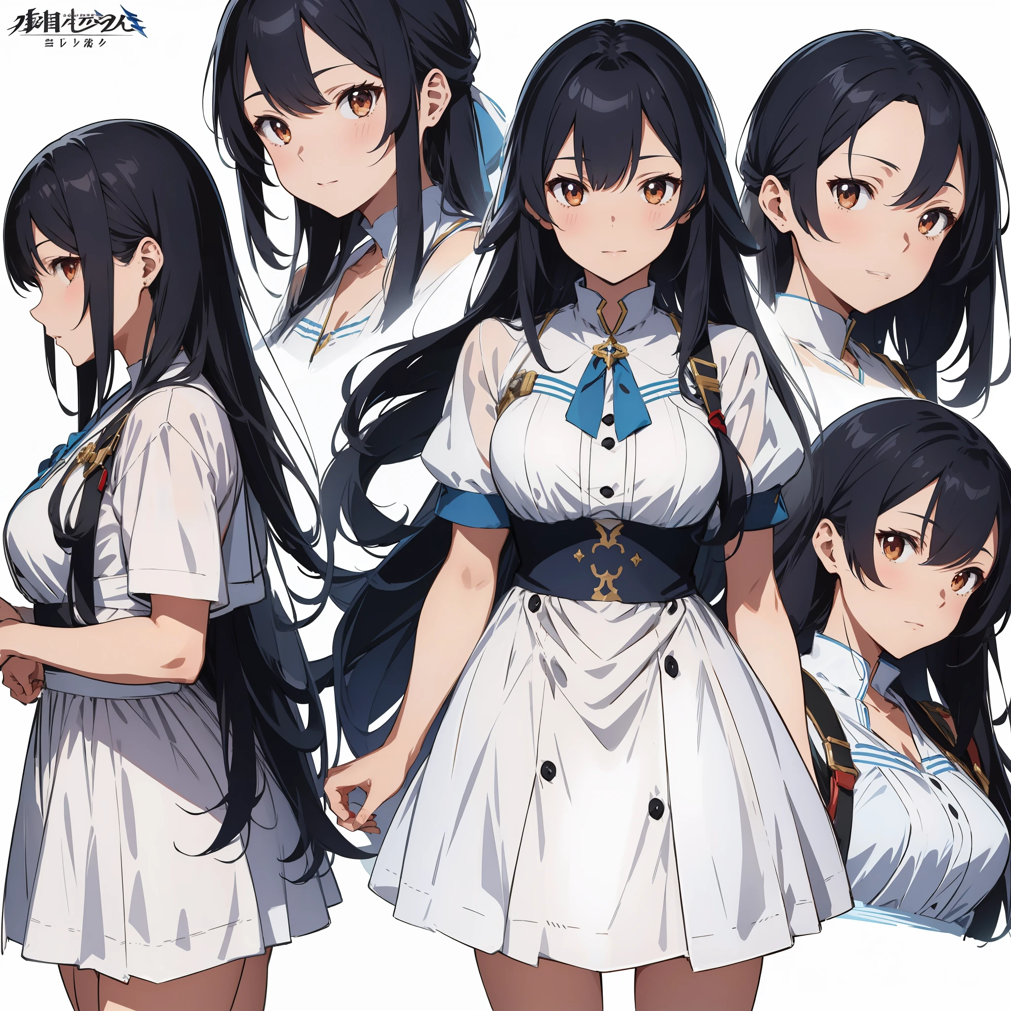 (CharacterDesignSheet,Same character full body,frontage,Lateral face,on back),Close-up of a man with long hair in a white dress, Ayaka Genshin impact, 《azur lane》role, Kushatt Krenz Key Art Women, Genshin impact's character, glossy white armor, detailed anime character art, From Arknights, ( ( concept art of character ) ), official character art, cushart krentz, Character artwork