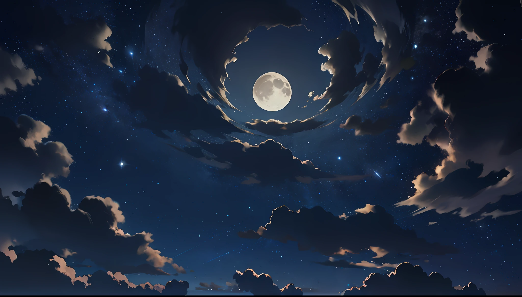 sky at night,As estrelas,themoon,clouds,Black tree shadow
