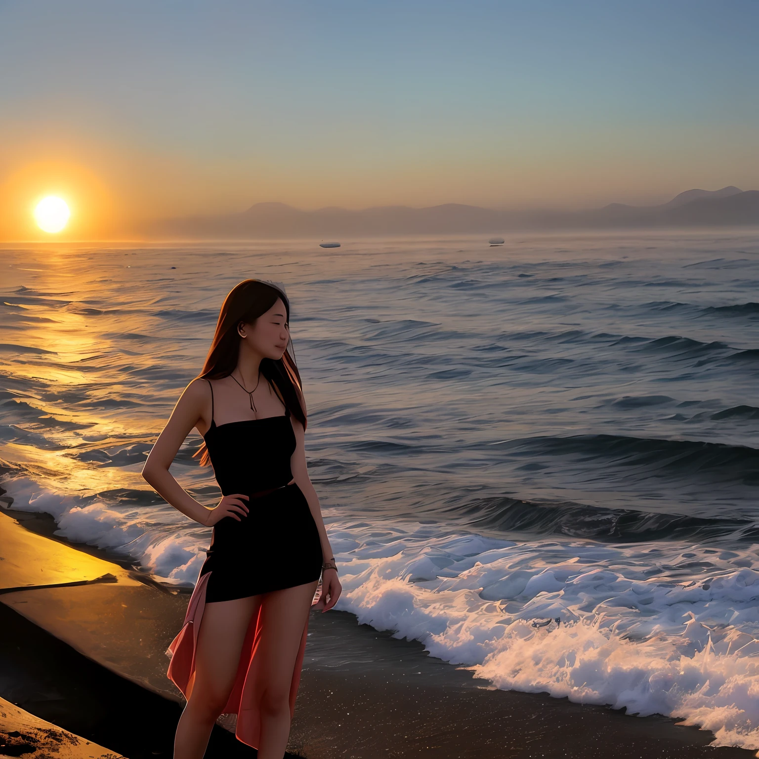 Beautuful Women，the sea，Fog，Real Human，Chinese，The sun and the moon coexist