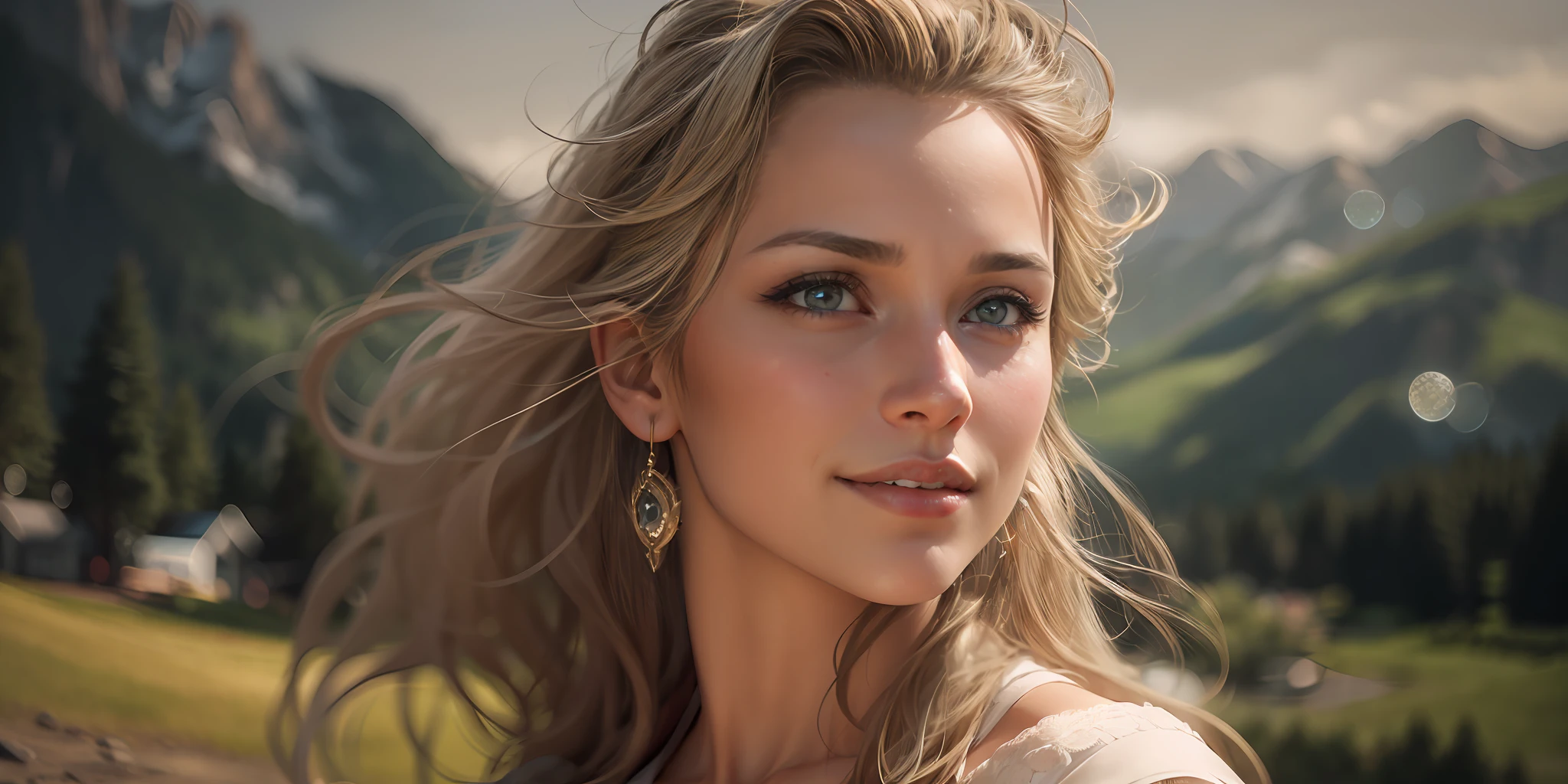 girl from Switzerland. Her fair skin reflects the beauty of the Alpine landscapes and the country's pristine charm. Lara's expressive eyes, like sparkling crystals, hold the Swiss values of precision and integrity. Her flowing, golden hair, often adorned with a touch of elegance, symbolizes Switzerland's blend of tradition and modernity. A warm smile exudes the Swiss hospitality and friendliness. Lara embraces her nation's rich heritage, from medieval castles to world-renowned chocolates. With her love for outdoor activities, arts, and cheese fondue, she embodies Switzerland's enchanting allure and sense of harmony, making her a delightful representation of the country's elegance.3D rendering, realistic, made in octane, cinematic, ultra-realistic, extremely detailed octane rendering, 8k photorealistic futuristic 50mm lens hard lighting dark gray tintype photograph,
realistic lighting, sepia color, dof,concept art, extremely detailed, ultra hd, hdr, 8k, cinematic, dramatic lighting ray tracing reflections, unreal render --v 4 --ar 3:2