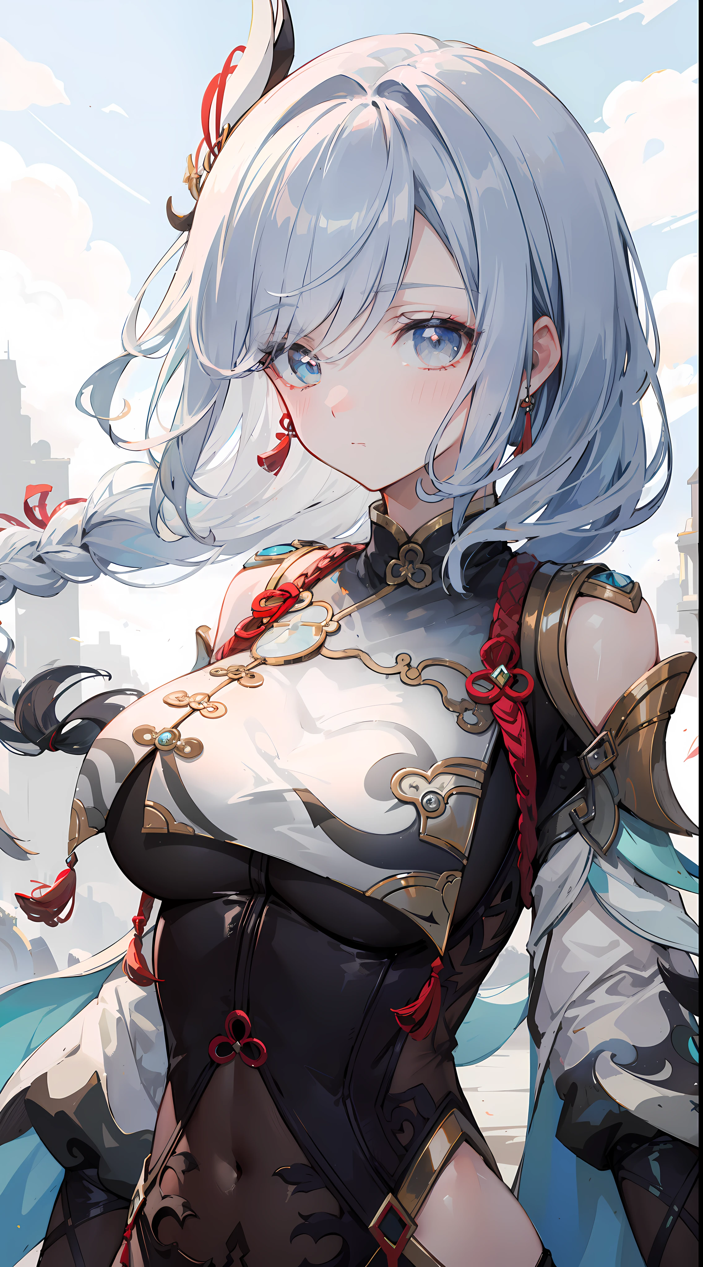 shenhedef, upper body, serious expression, blush, outdoors, futuristic skyscarper, eclipse sky, short hair, sky, looking at viewer, mountain, moody lighting, (perfect detail eyes:1.2), glowing eyes, (long hair one braid:1.2),
(Masterpiece, Best Quality, High Quality:1.4), professional artwork, Intricate Details, field of view, sharp focus, detailed painting, photorealistic lighting, trending on pixiv, (vivid lighting, vibrant colors:1.05), realistic shadows, ambient occlusion,
