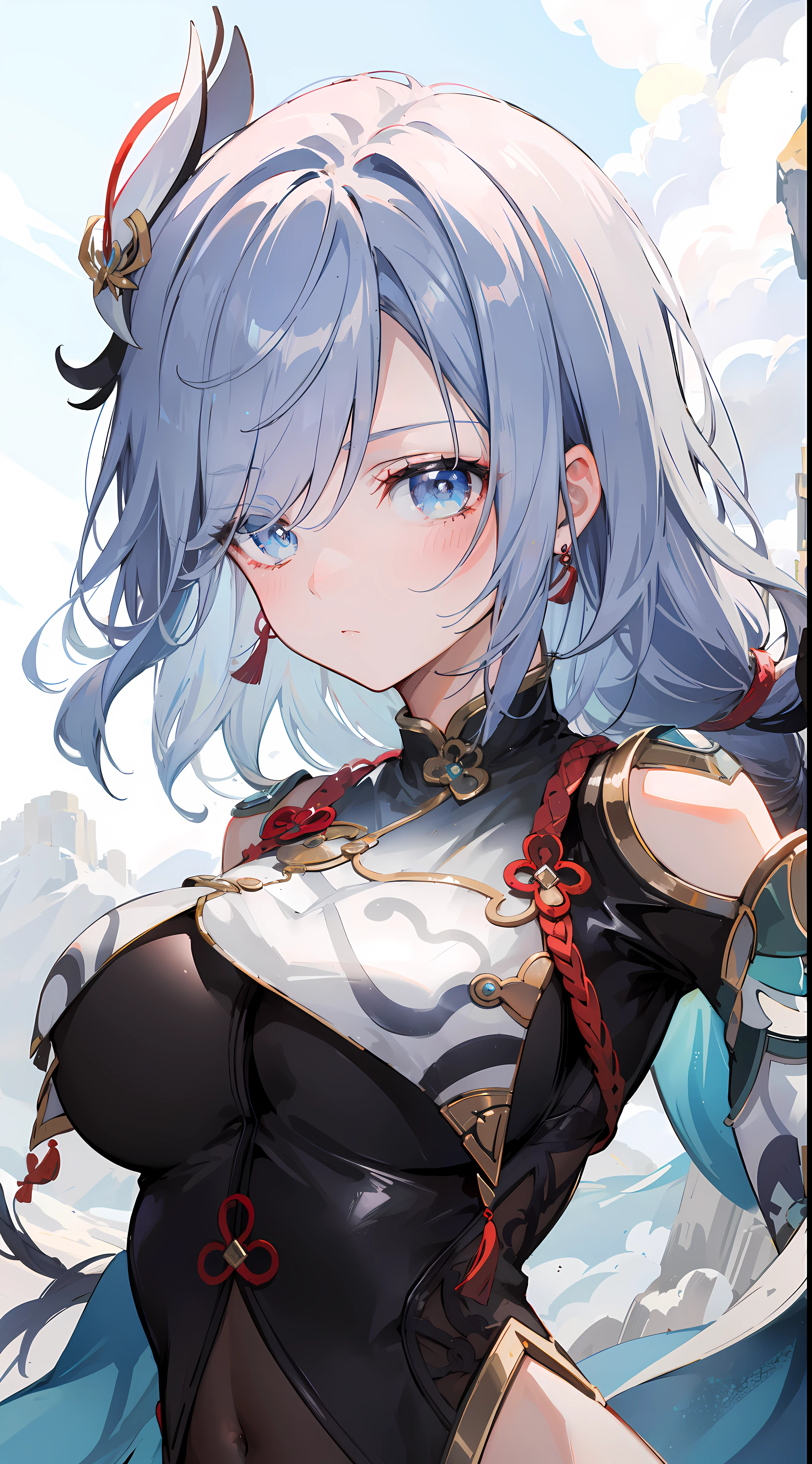 shenhedef, upper body, serious expression, blush, outdoors, futuristic skyscarper, eclipse sky, short hair, sky, looking at viewer, mountain, moody lighting, (perfect detail eyes:1.2), glowing eyes, (long hair one braid:1.2),
(Masterpiece, Best Quality, High Quality:1.4), professional artwork, Intricate Details, field of view, sharp focus, detailed painting, photorealistic lighting, trending on pixiv, (vivid lighting, vibrant colors:1.05), realistic shadows, ambient occlusion,