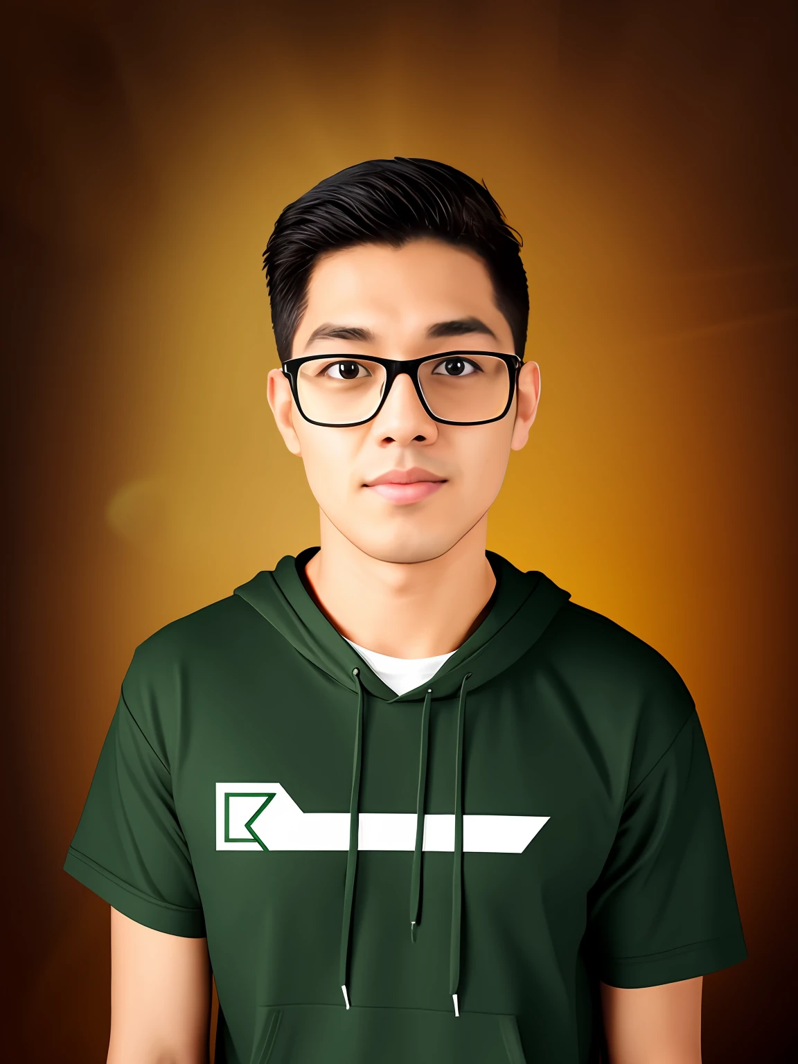 realistic face,background convert a gaming room,t-shirt converted designing green hoodie.