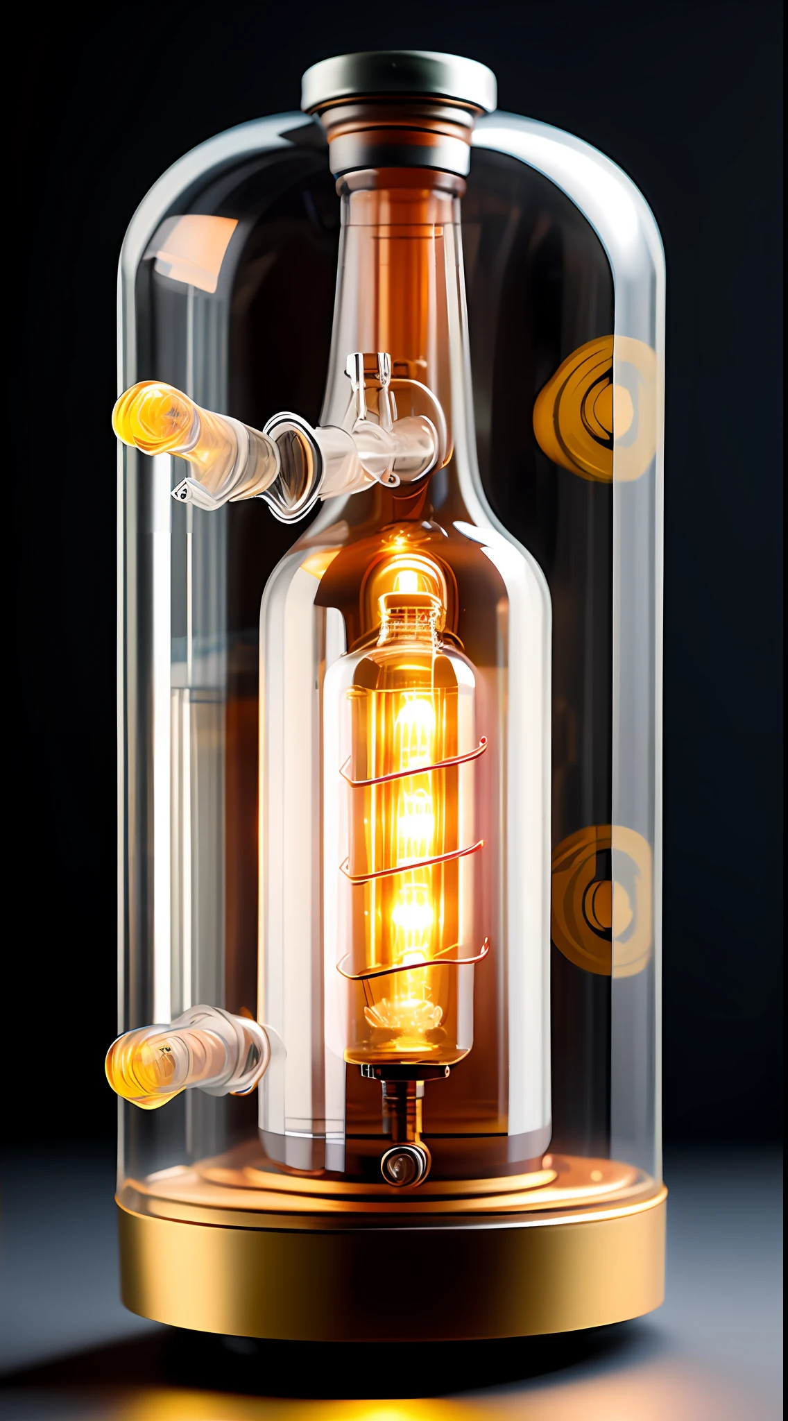 photore,Beer bottle shape transparent glass blind box device,There is a variety of beers in the installation,Close-up of a machine with a lamp inside(glassdevice style:1)