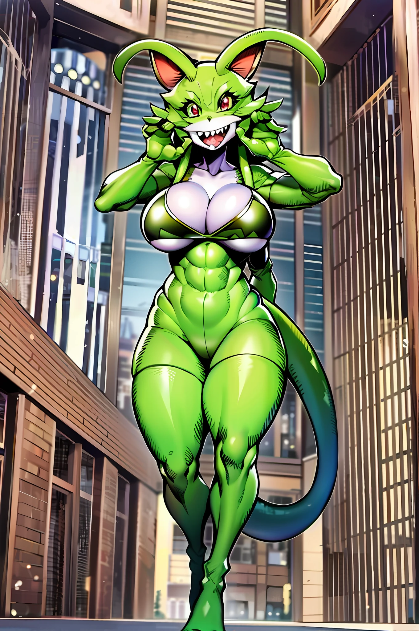 best quality, masterpiece, solo, digimon \(creature\), 1girl, monster girl,big breast, bimbo, full body, walking