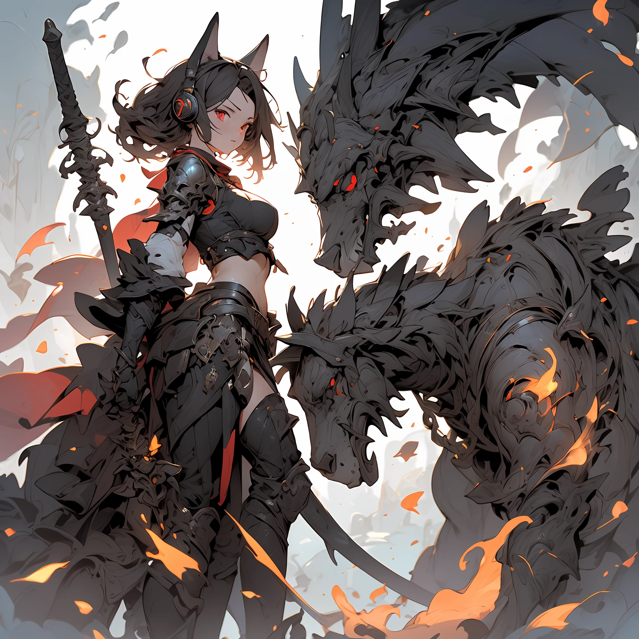 In a world where ancient and future intertwine, there stands a lone girl. Her body is half-machine, adorned with extraordinarily long hair and striking red eyes. She wears cat ear headphones and sports large, white wings on her back, while her attire features monochrome clothing adorned with cross decorations.

Clad in loose-fitting garments, she dons an unusually short miniskirt and large sneakers, all the while wielding an incredibly massive spear, ready to encounter supernatural creatures and androids.

The world around her is depicted with hyper-precision in stunning 8K high-quality visuals. The uniqueness of her appearance and the vividness of the surroundings immerse the readers or viewers as if they have stepped into this mesmerizing realm. Through her captivating adventures and personal growth, a tale of wonder and emotion unfolds, offering a grand journey filled with surprises and awe.