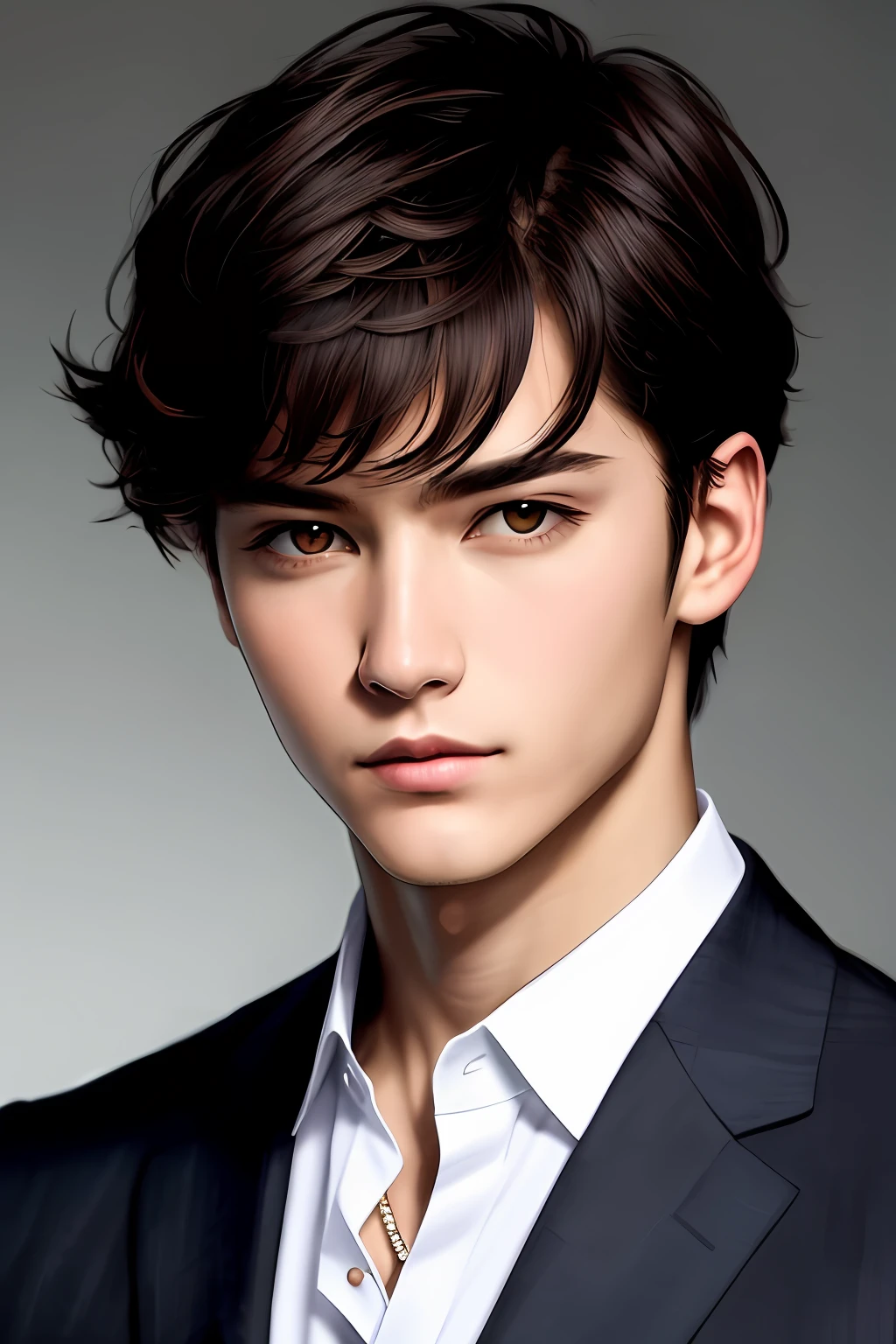 A handsome beauty,whaite hair,Red eyes,face expressionless