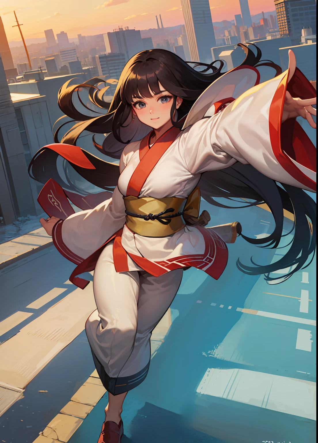 8k, masterpiece:1.4, UHD+, ultra detailed:1.4, 1 girl, hero mobile legend, selena, wearing a kimono suit, fly over night city,